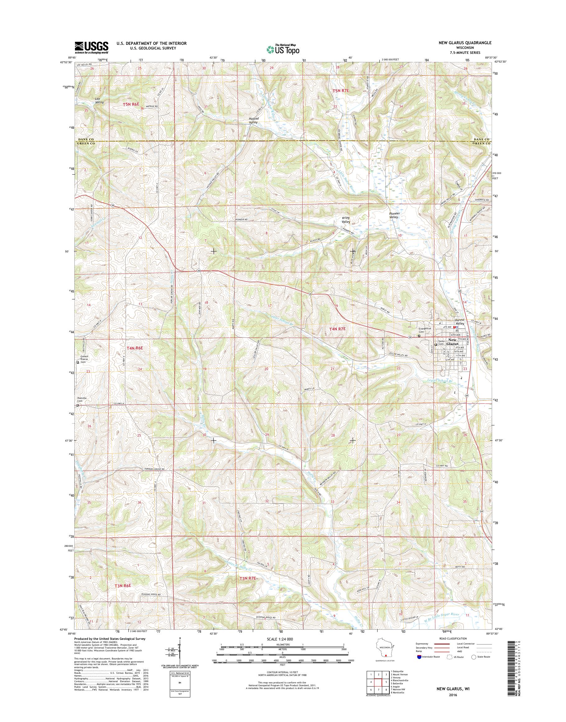 MyTopo New Glarus, Wisconsin USGS Quad Topo Map