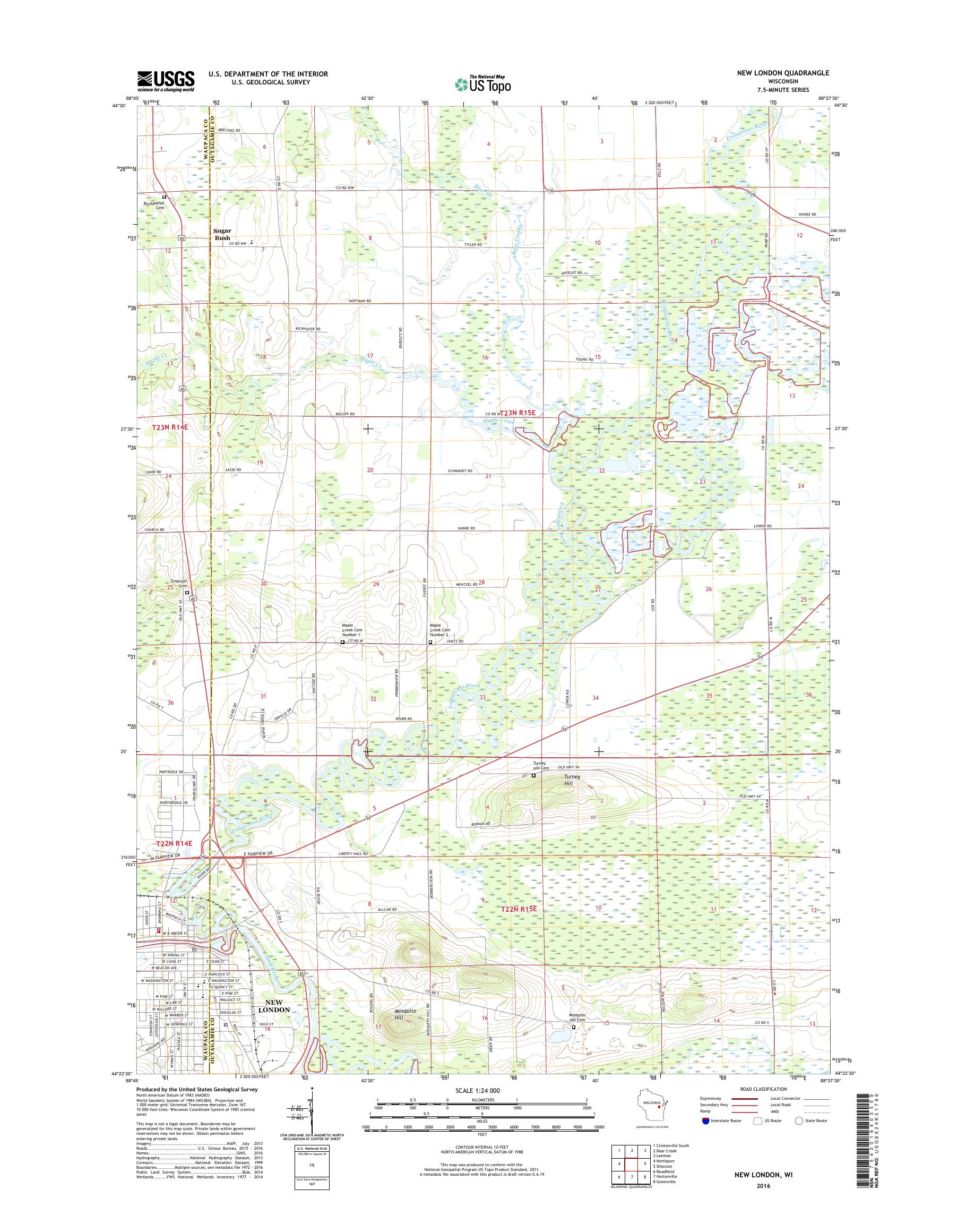 MyTopo New London, Wisconsin USGS Quad Topo Map