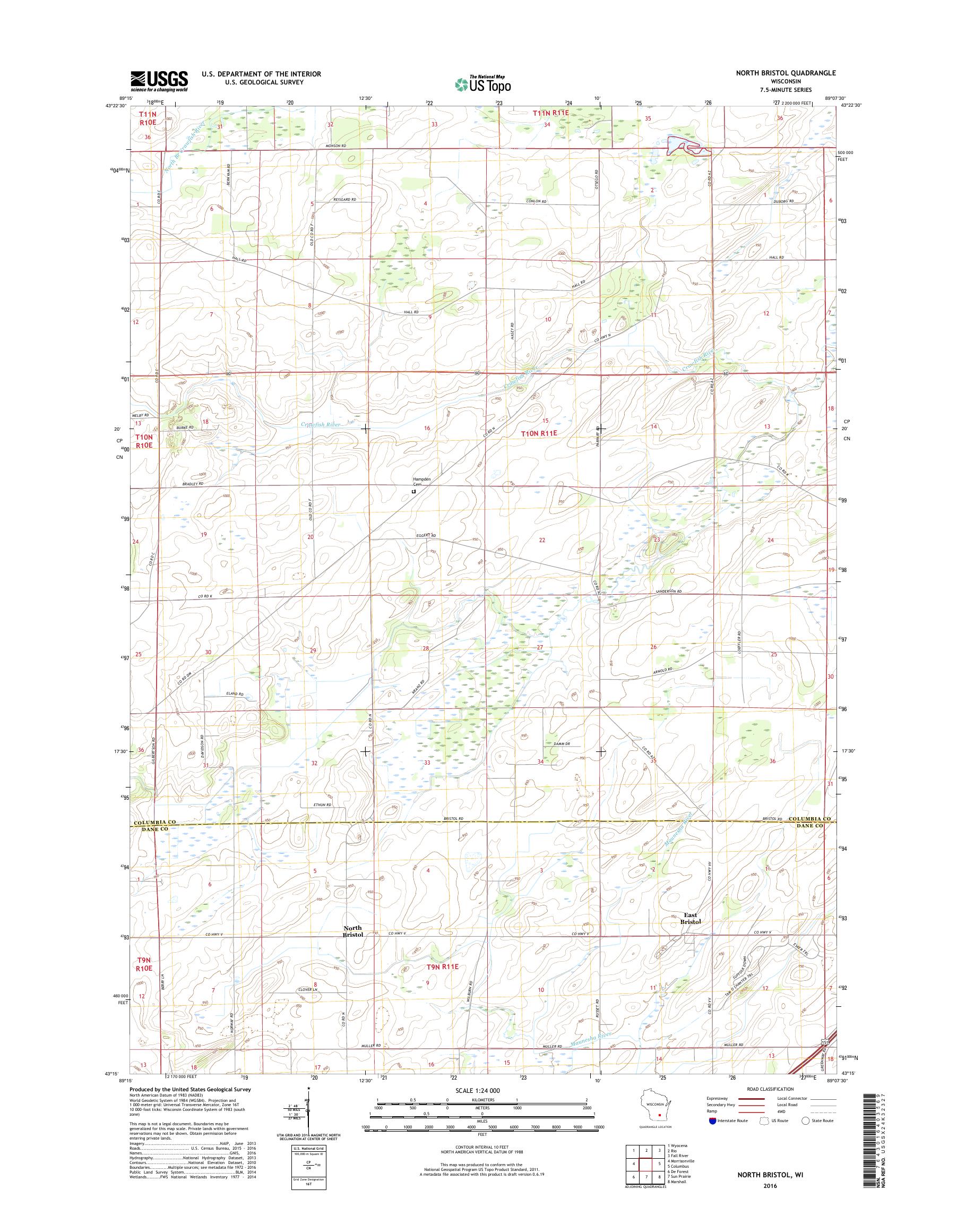MyTopo North Bristol, Wisconsin USGS Quad Topo Map