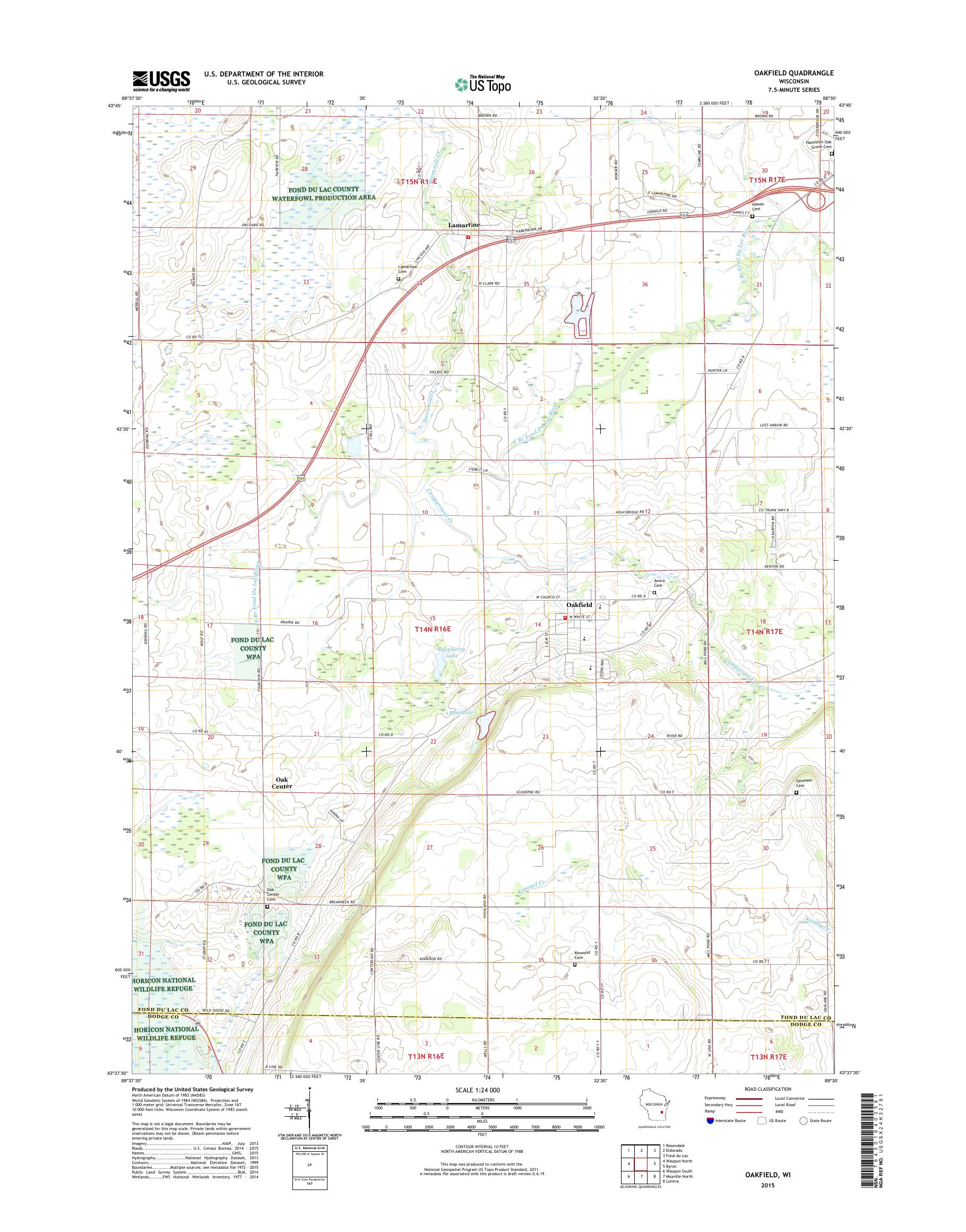 MyTopo Oakfield, Wisconsin USGS Quad Topo Map