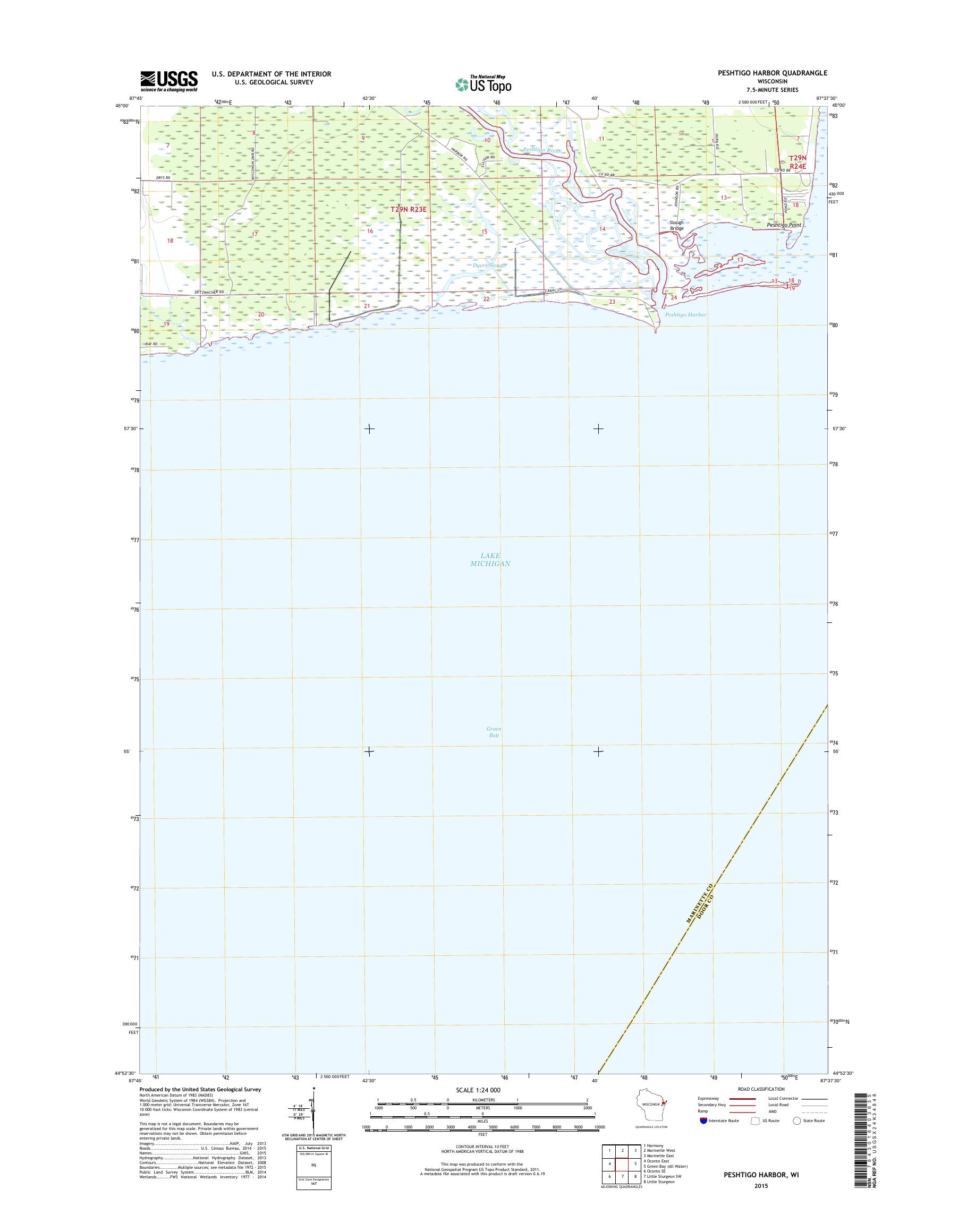 MyTopo Peshtigo Harbor, Wisconsin USGS Quad Topo Map