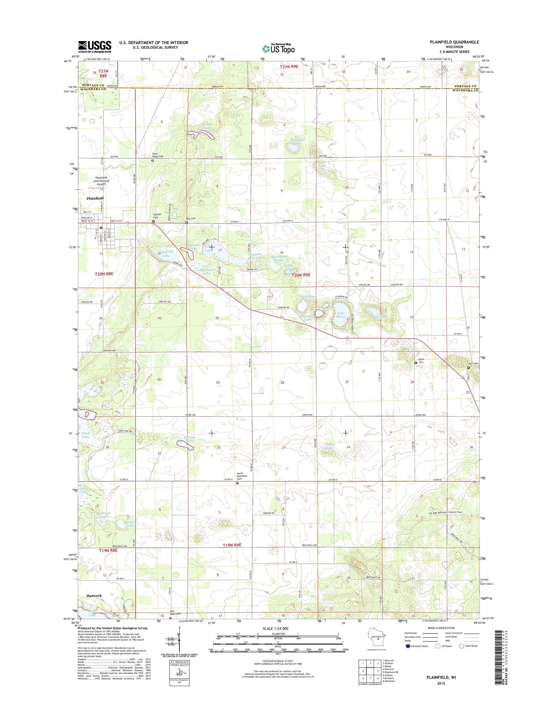 MyTopo Plainfield, Wisconsin USGS Quad Topo Map