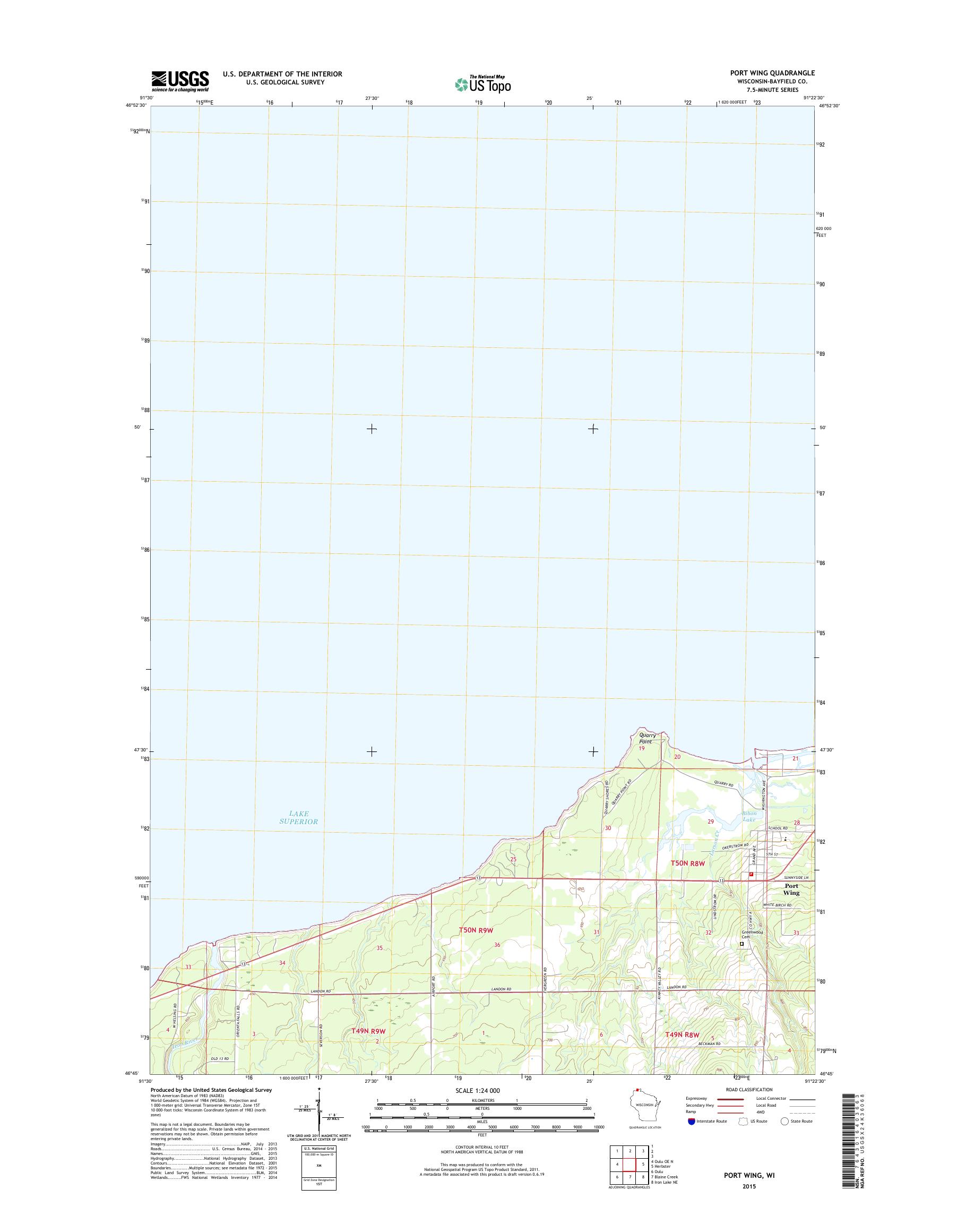 MyTopo Port Wing, Wisconsin USGS Quad Topo Map