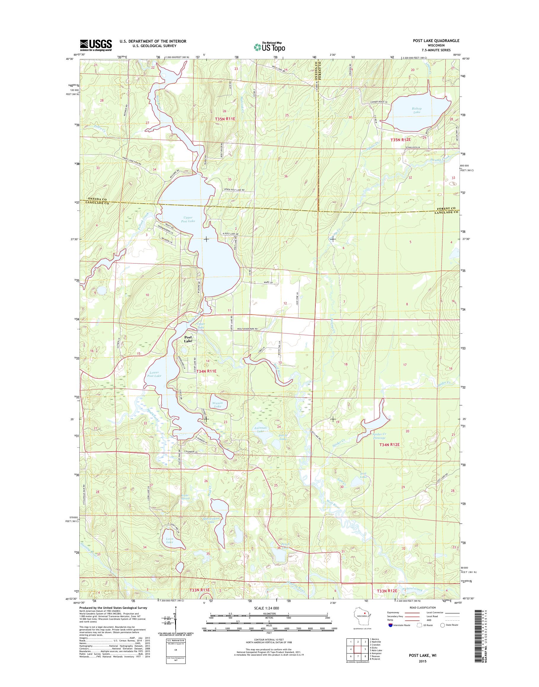 MyTopo Post Lake, Wisconsin USGS Quad Topo Map