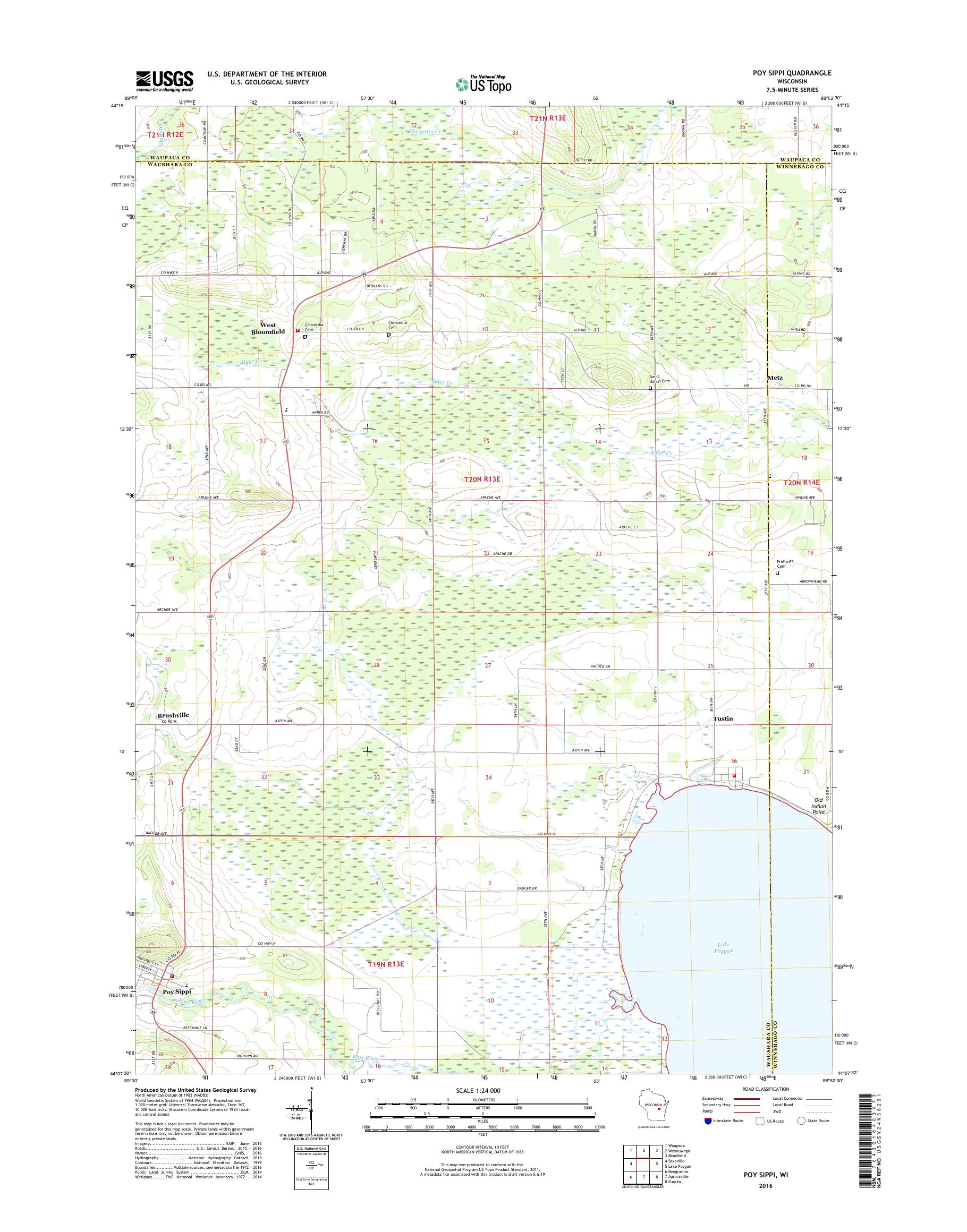 MyTopo Poy Sippi, Wisconsin USGS Quad Topo Map