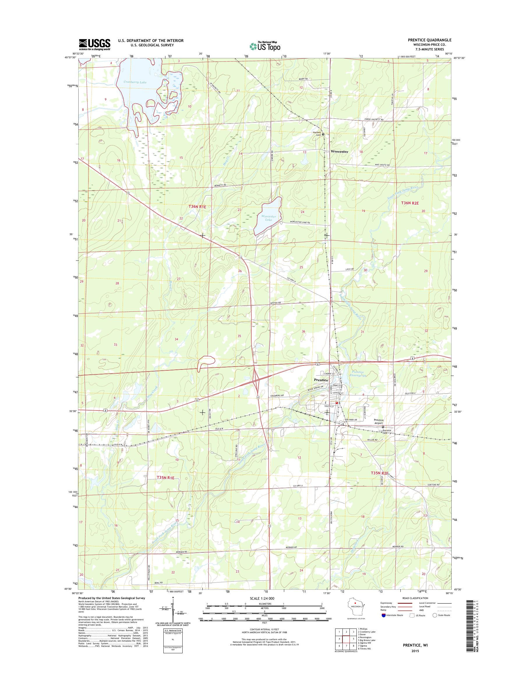MyTopo Prentice, Wisconsin USGS Quad Topo Map