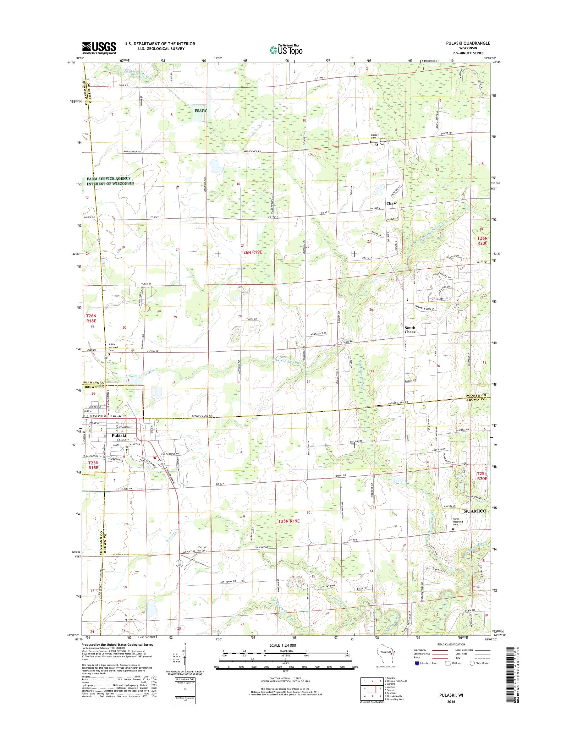 MyTopo Pulaski, Wisconsin USGS Quad Topo Map