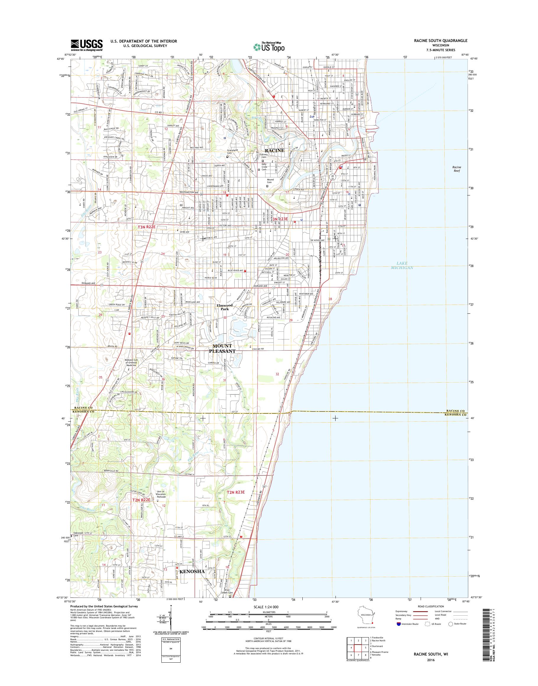 MyTopo Racine South, Wisconsin USGS Quad Topo Map