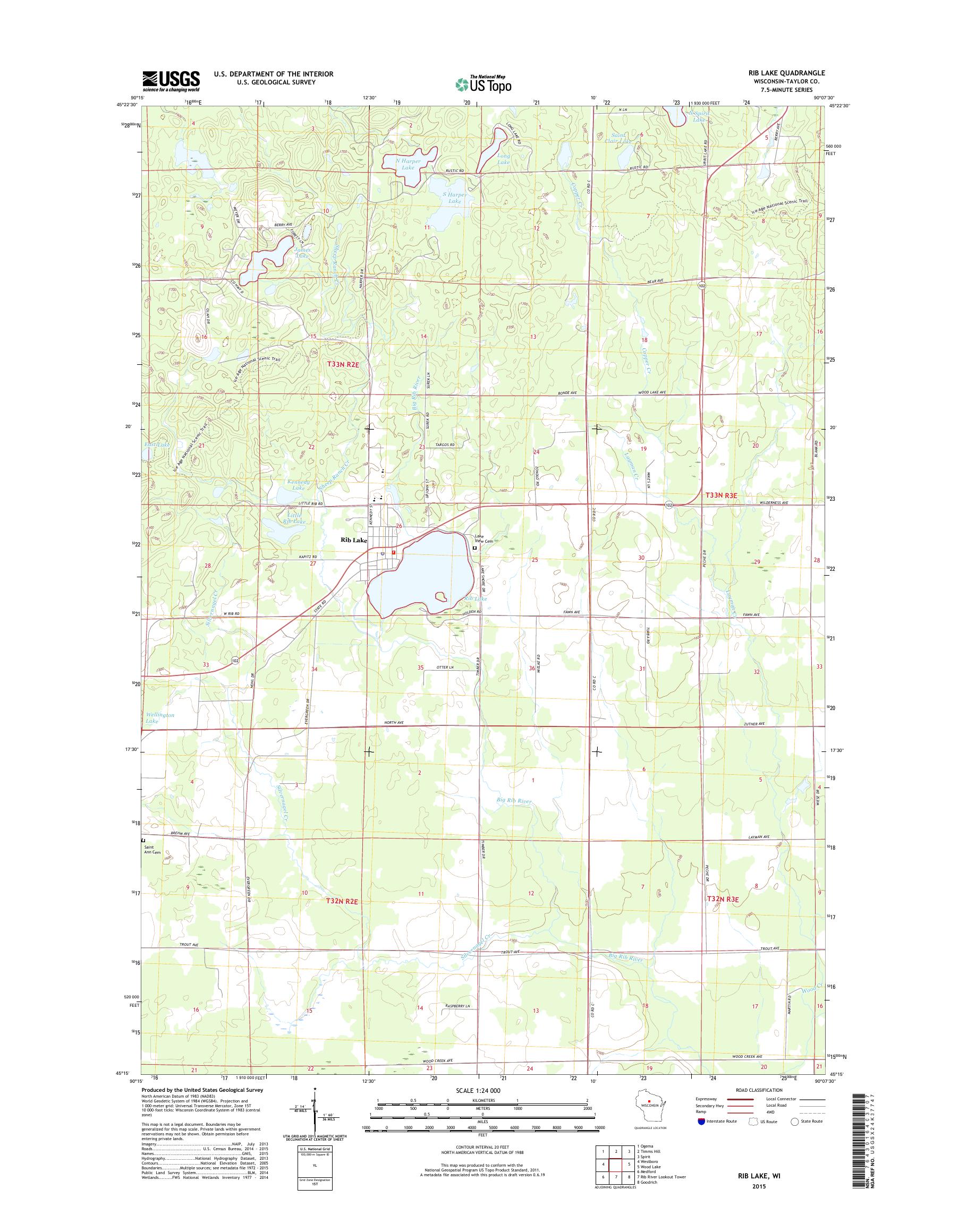 MyTopo Rib Lake, Wisconsin USGS Quad Topo Map