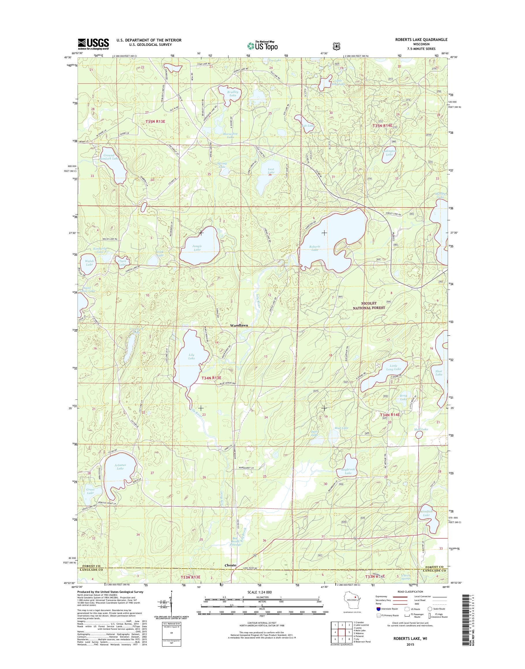 MyTopo Roberts Lake, Wisconsin USGS Quad Topo Map