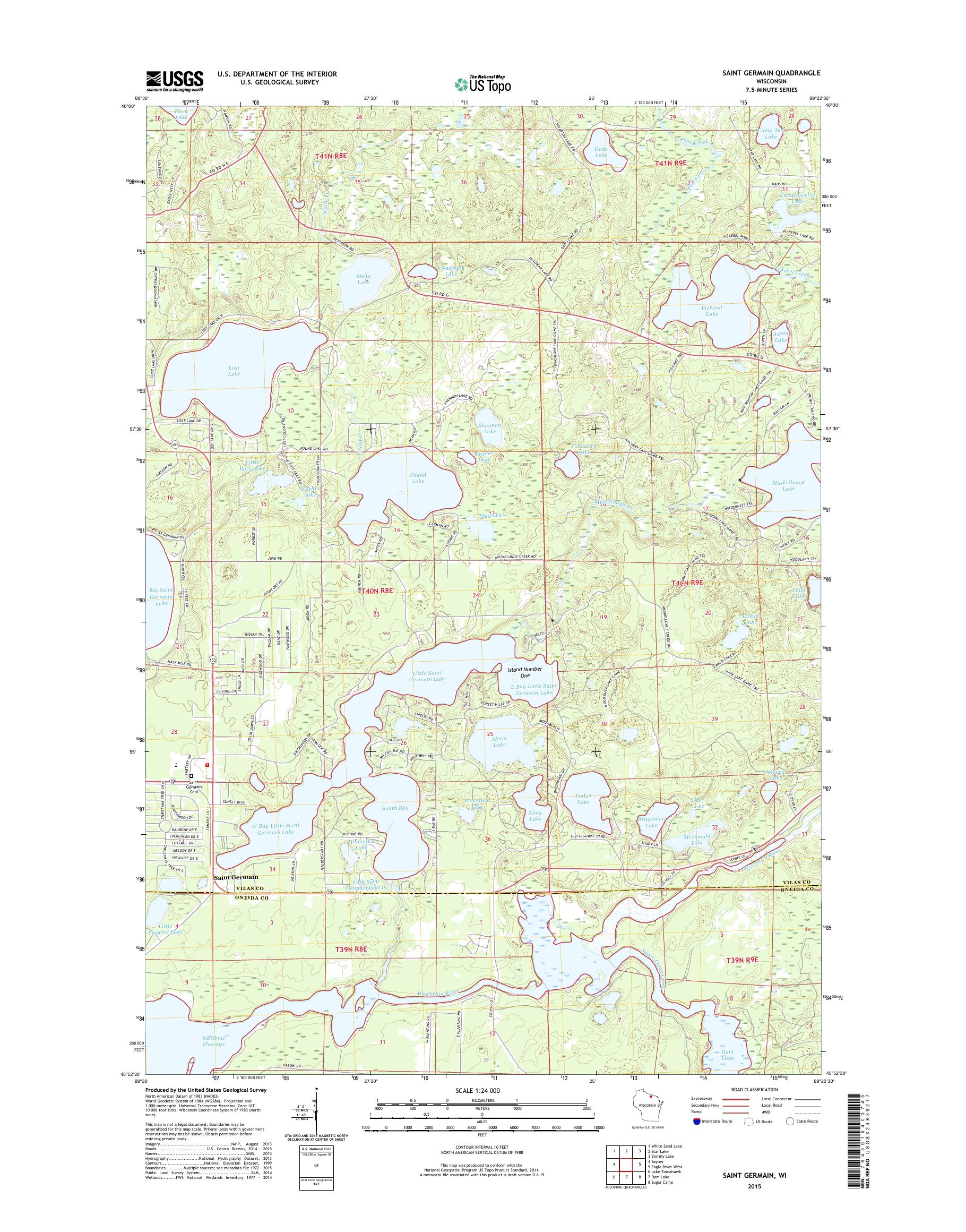 MyTopo Saint Germain, Wisconsin USGS Quad Topo Map