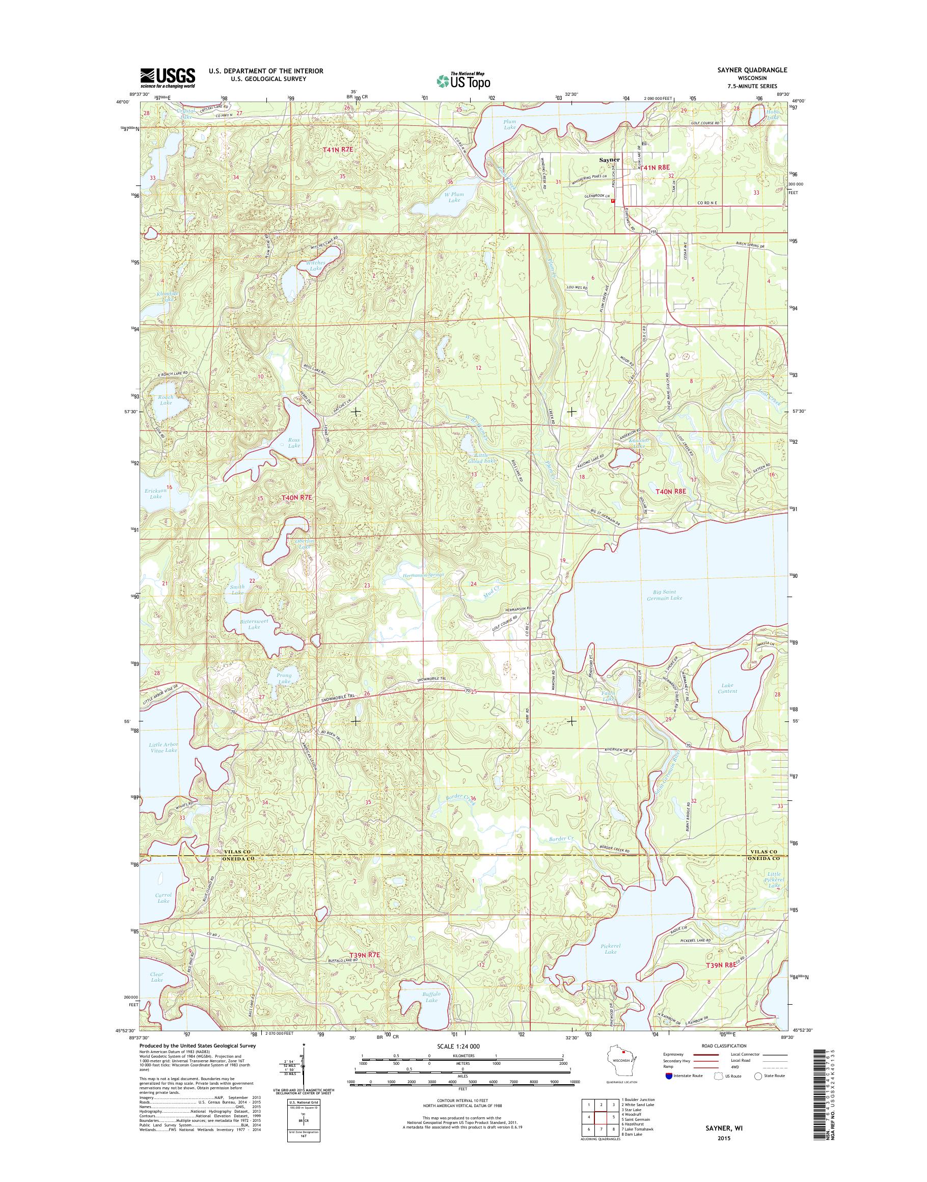 MyTopo Sayner, Wisconsin USGS Quad Topo Map