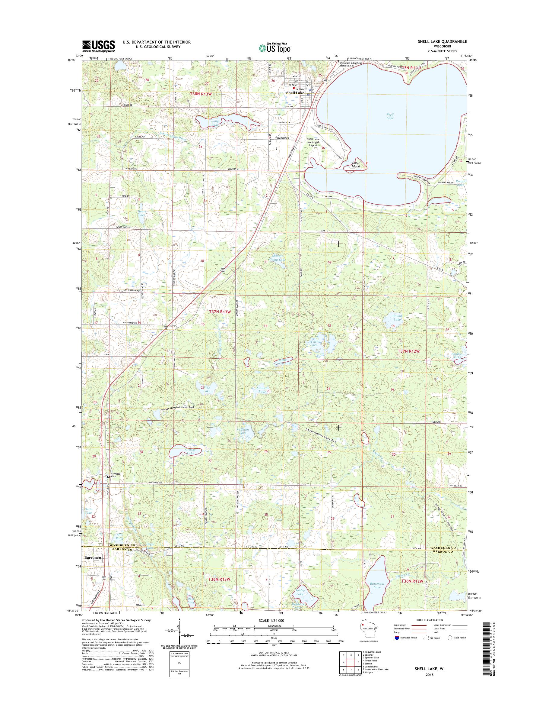MyTopo Shell Lake, Wisconsin USGS Quad Topo Map
