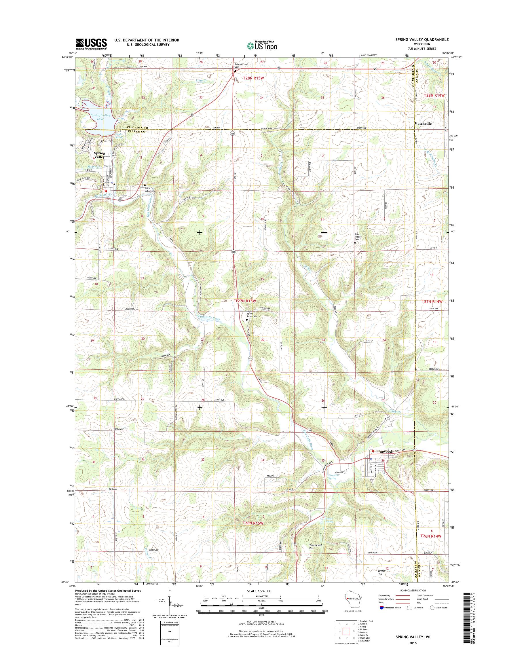 MyTopo Spring Valley, Wisconsin USGS Quad Topo Map
