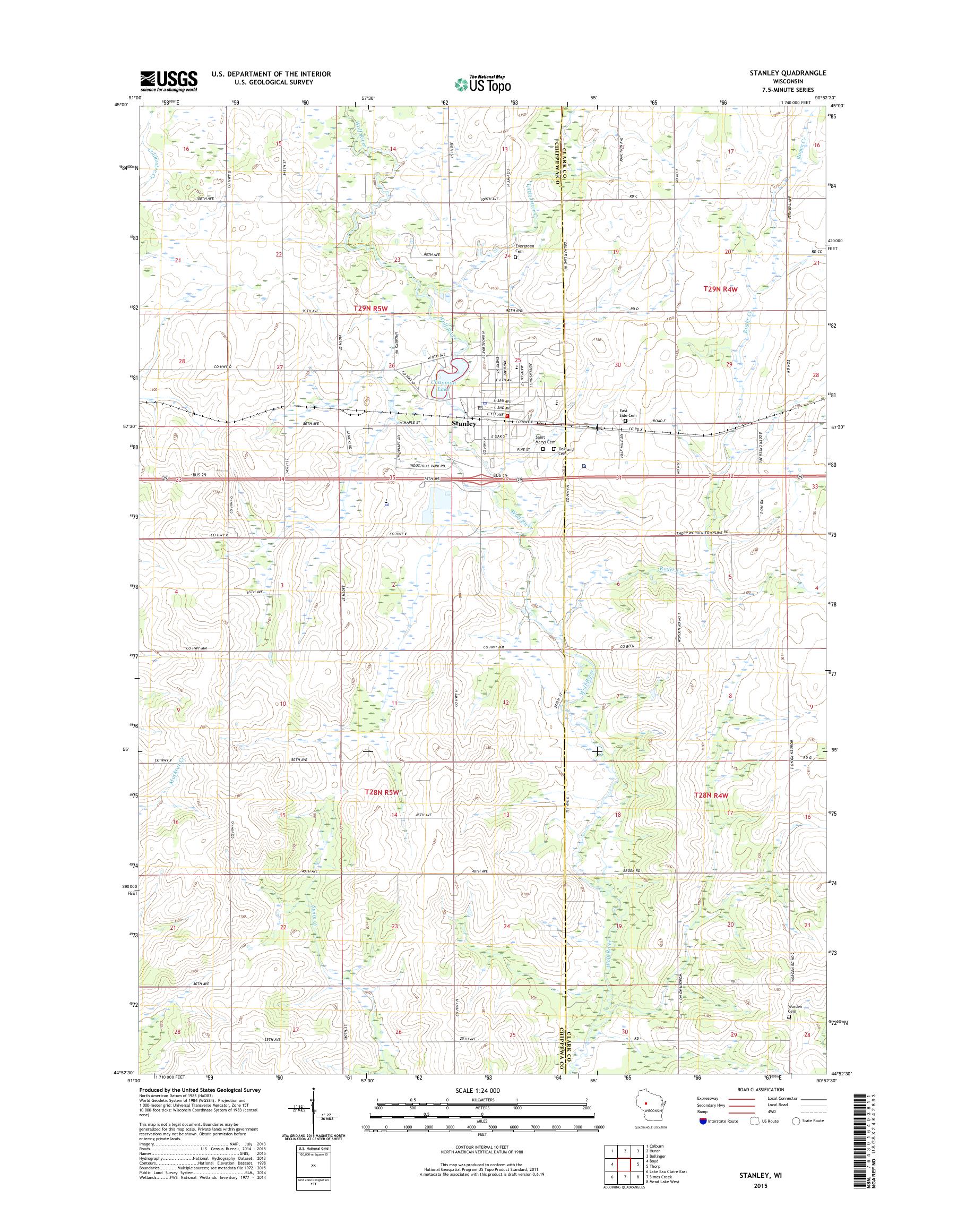 MyTopo Stanley, Wisconsin USGS Quad Topo Map