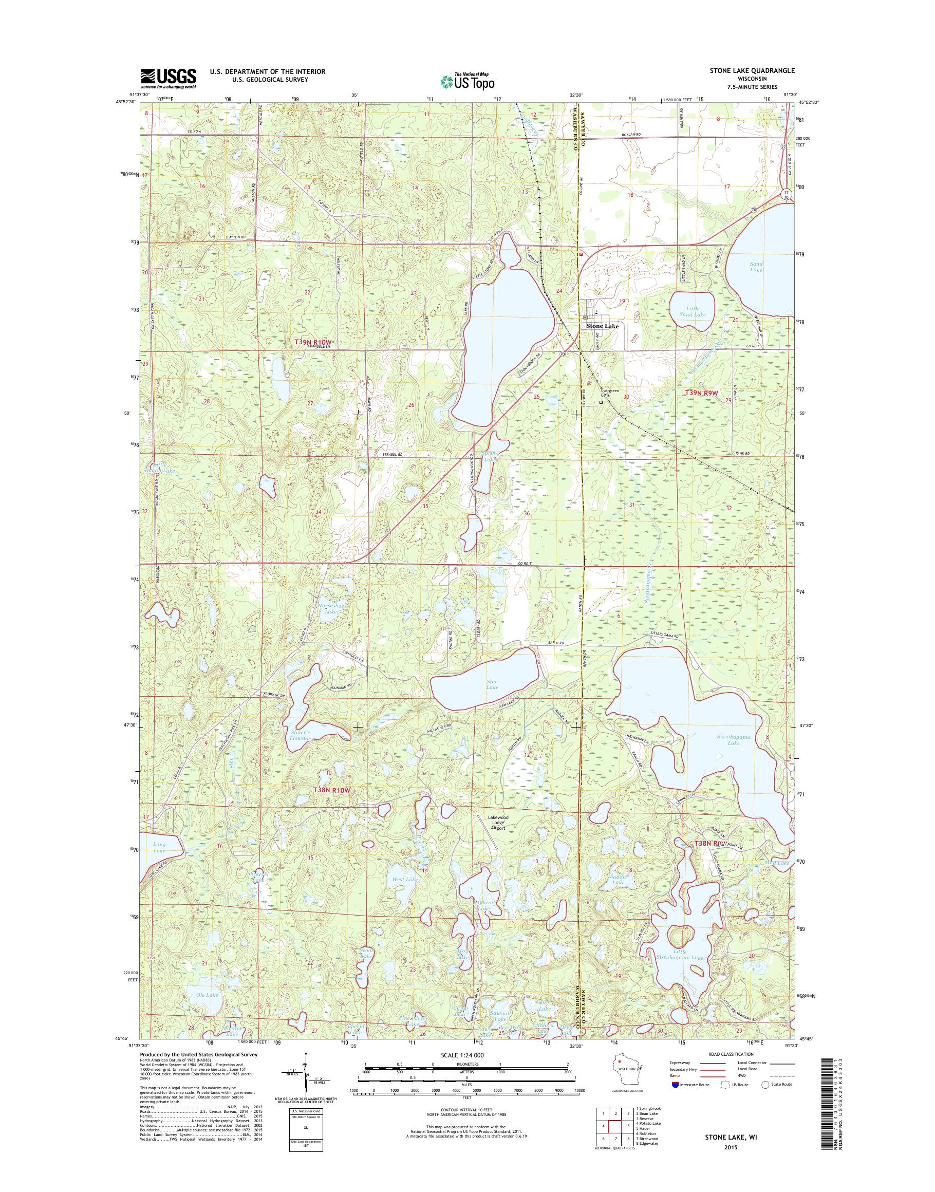 MyTopo Stone Lake, Wisconsin USGS Quad Topo Map