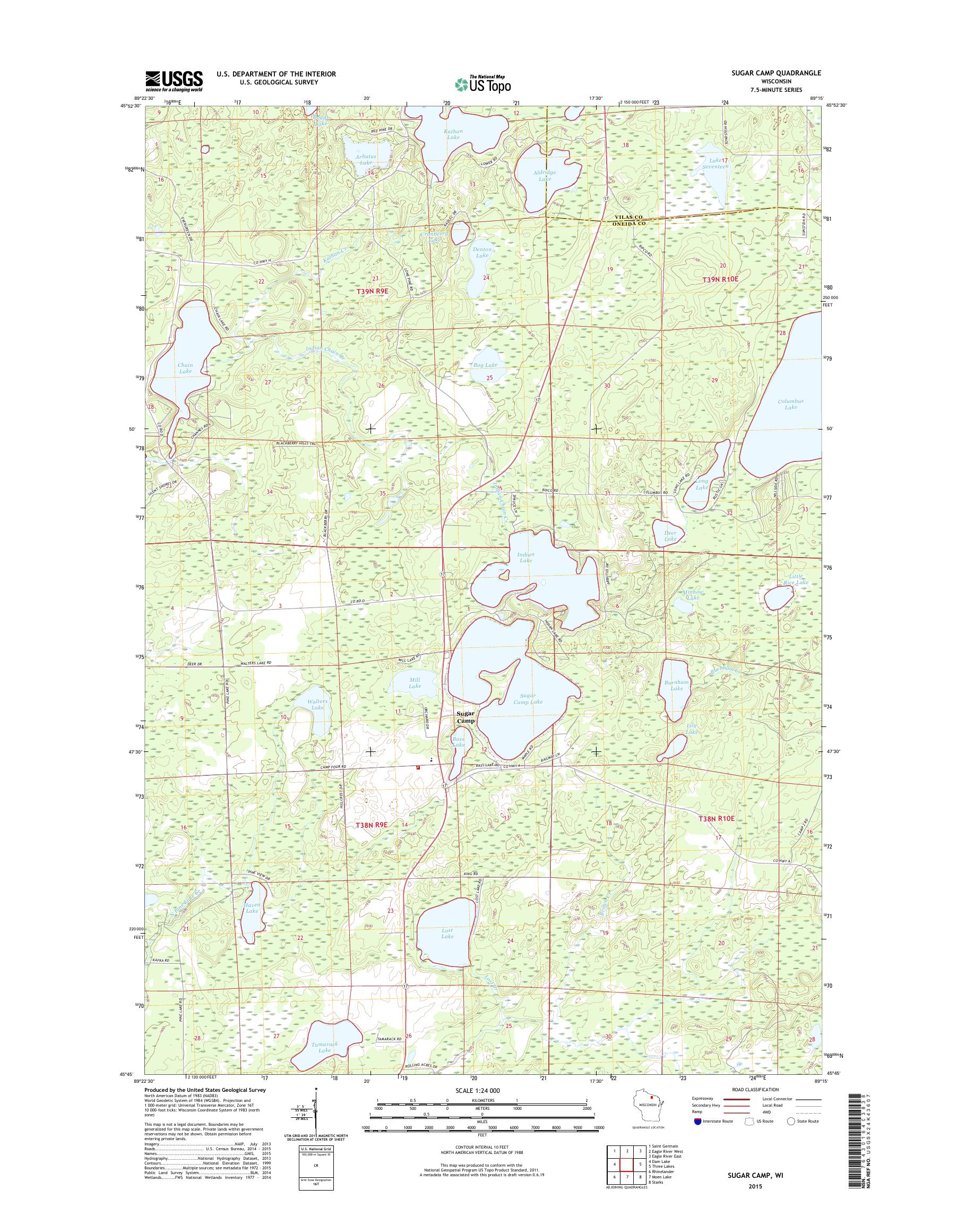 MyTopo Sugar Camp, Wisconsin USGS Quad Topo Map