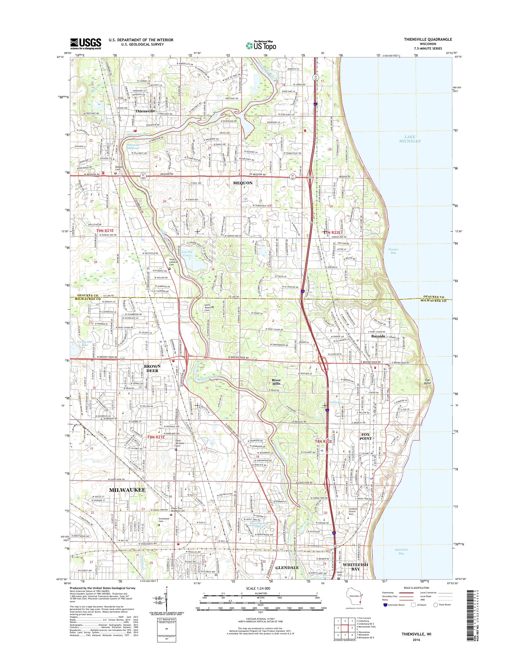 MyTopo Thiensville, Wisconsin USGS Quad Topo Map