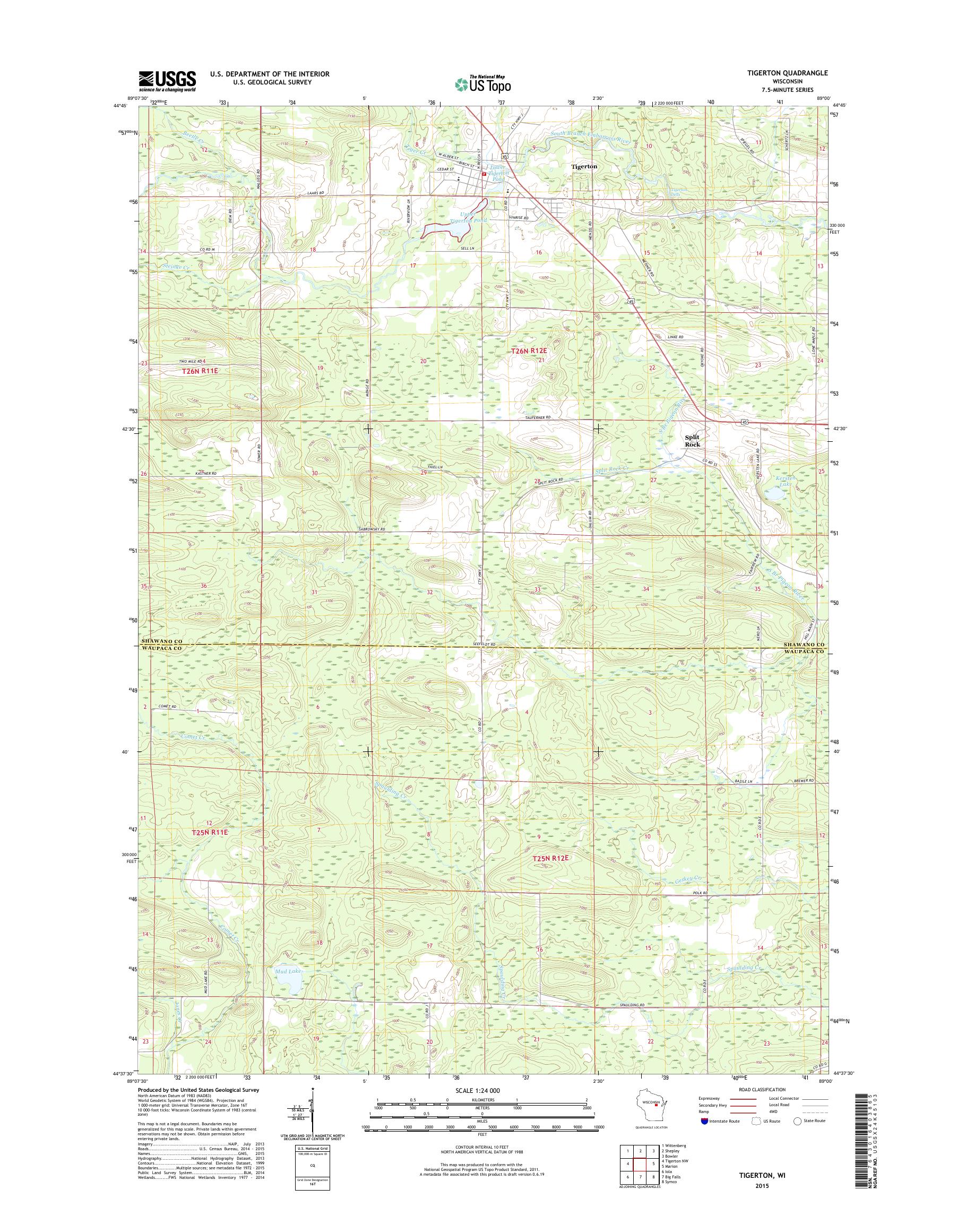 MyTopo Tigerton, Wisconsin USGS Quad Topo Map