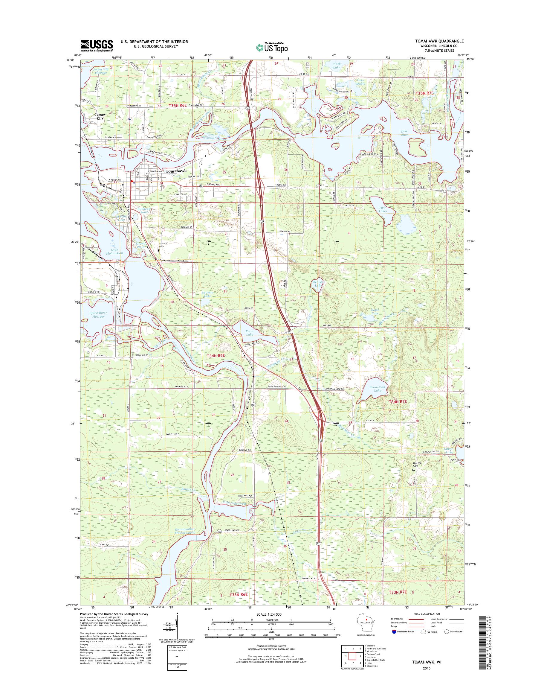 MyTopo Tomahawk, Wisconsin USGS Quad Topo Map