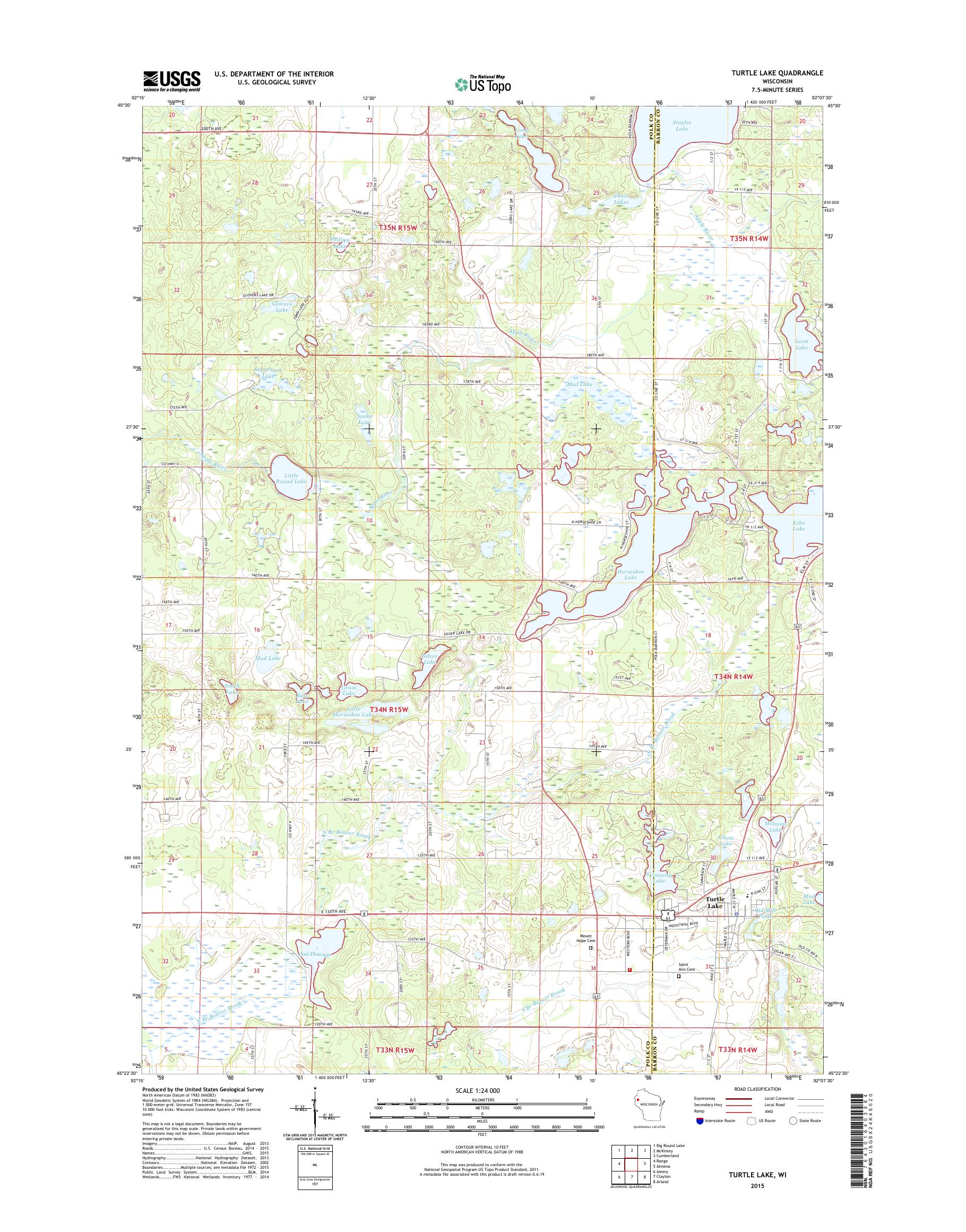 MyTopo Turtle Lake, Wisconsin USGS Quad Topo Map
