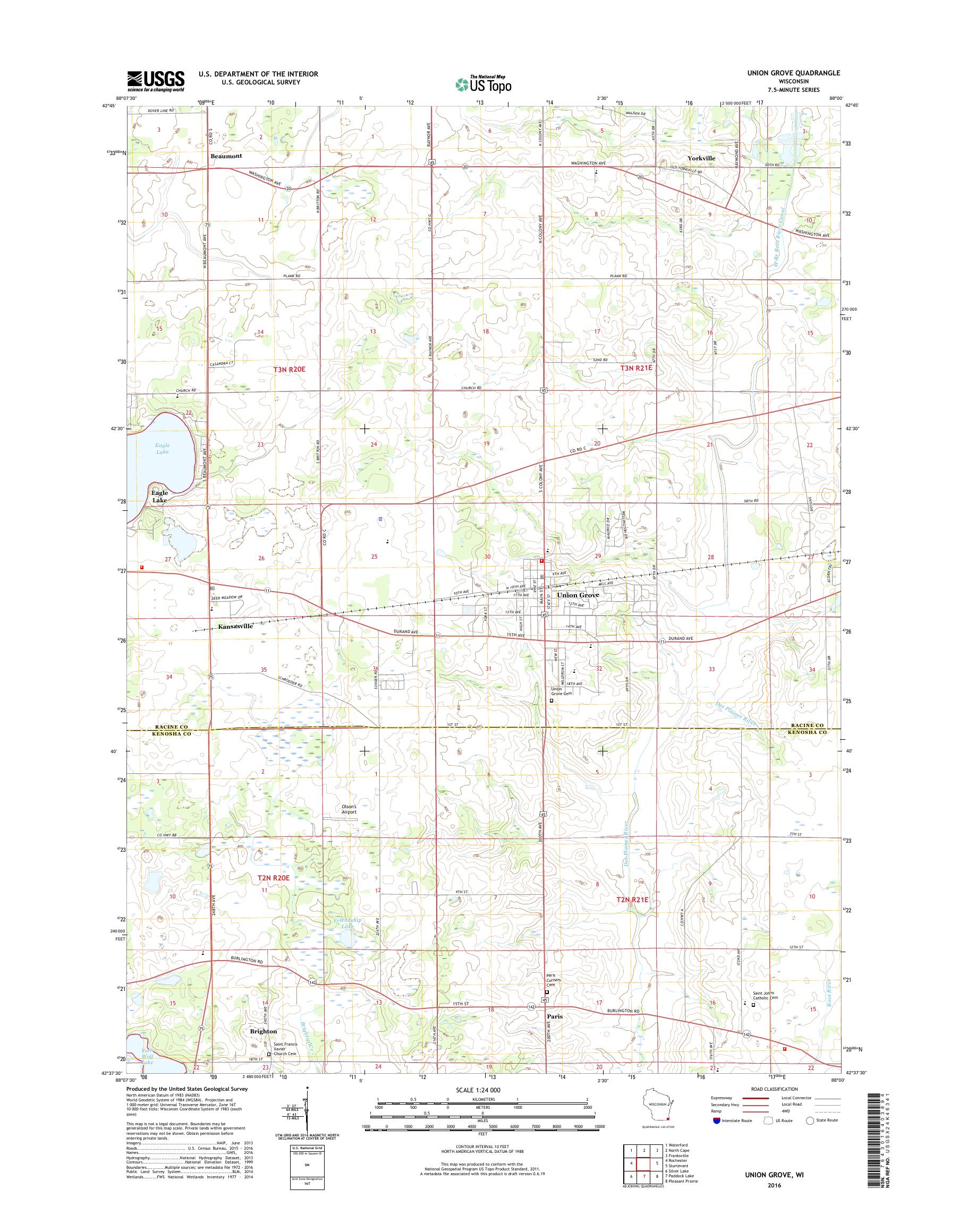 MyTopo Union Grove, Wisconsin USGS Quad Topo Map