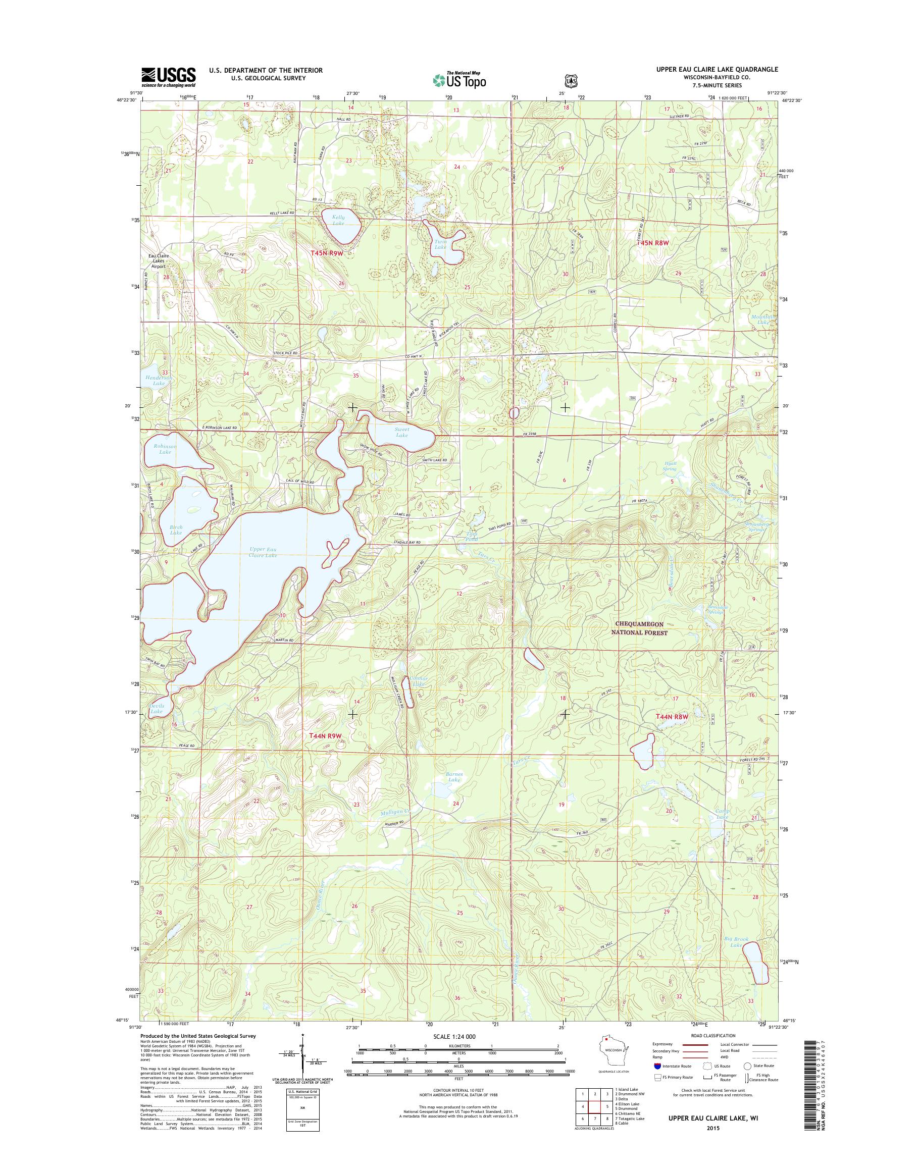 MyTopo Upper Eau Claire Lake, Wisconsin USGS Quad Topo Map