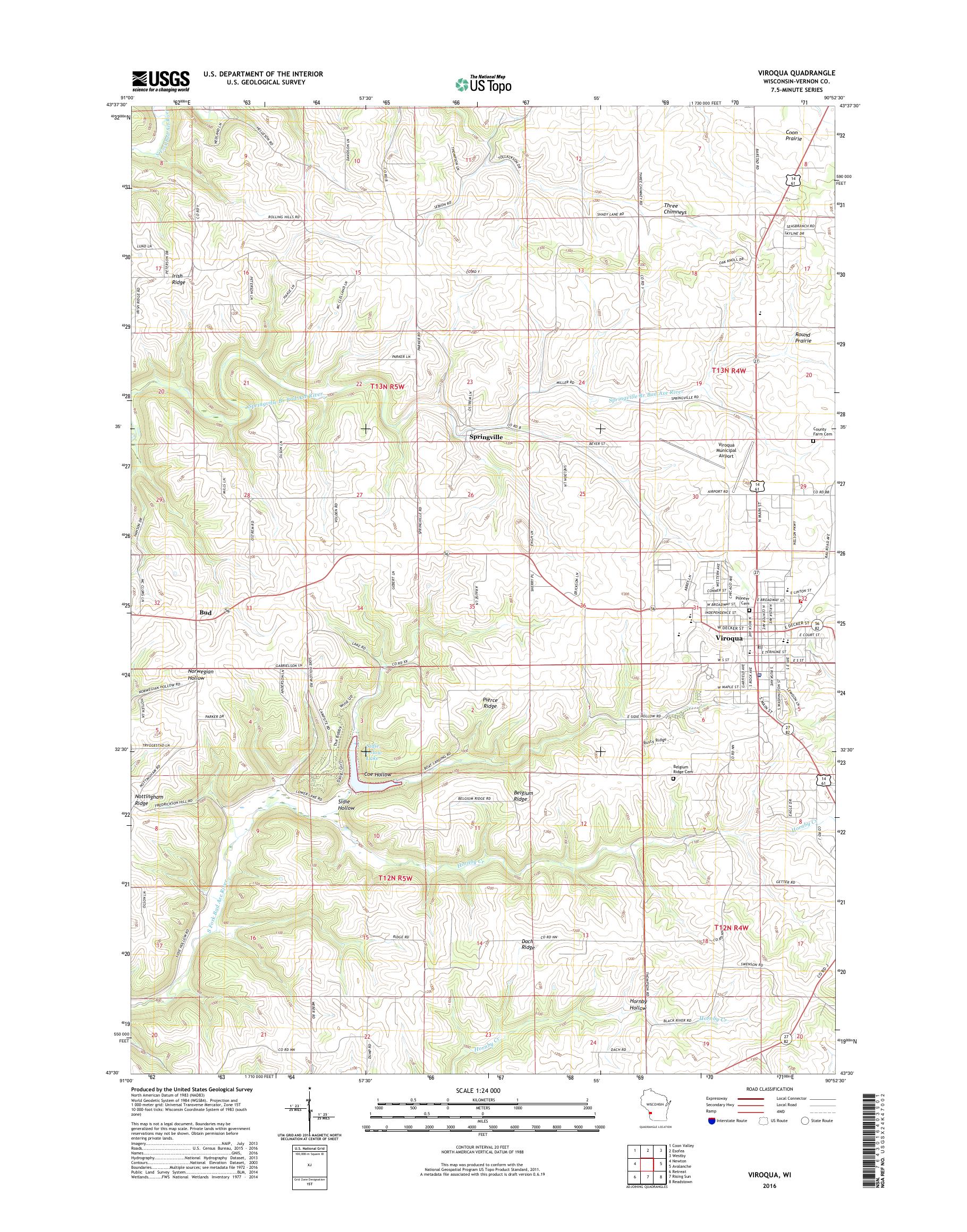 MyTopo Viroqua, Wisconsin USGS Quad Topo Map