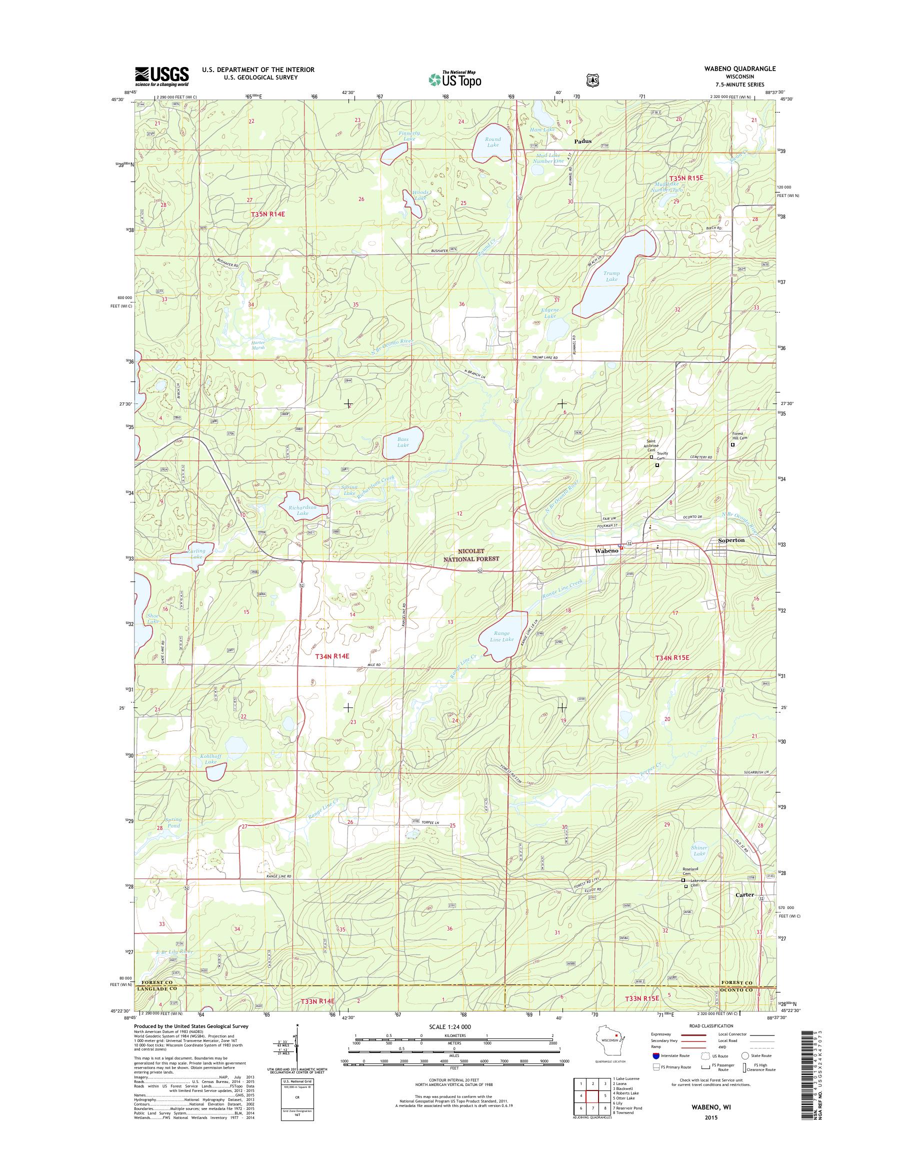MyTopo Wabeno, Wisconsin USGS Quad Topo Map