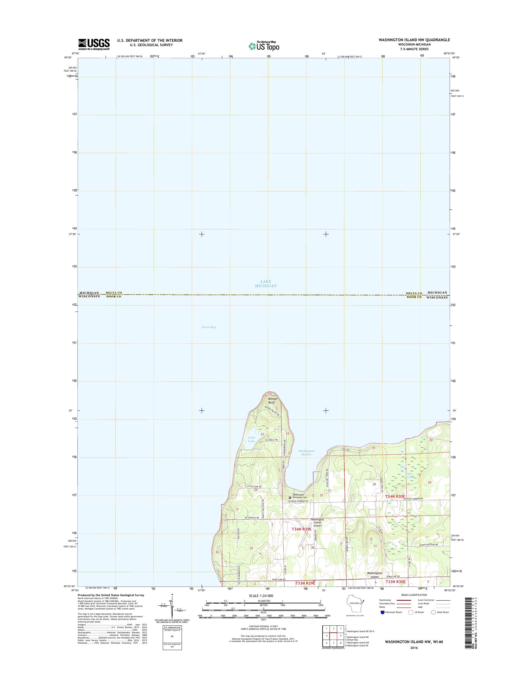 MyTopo Washington Island NW, Wisconsin USGS Quad Topo Map