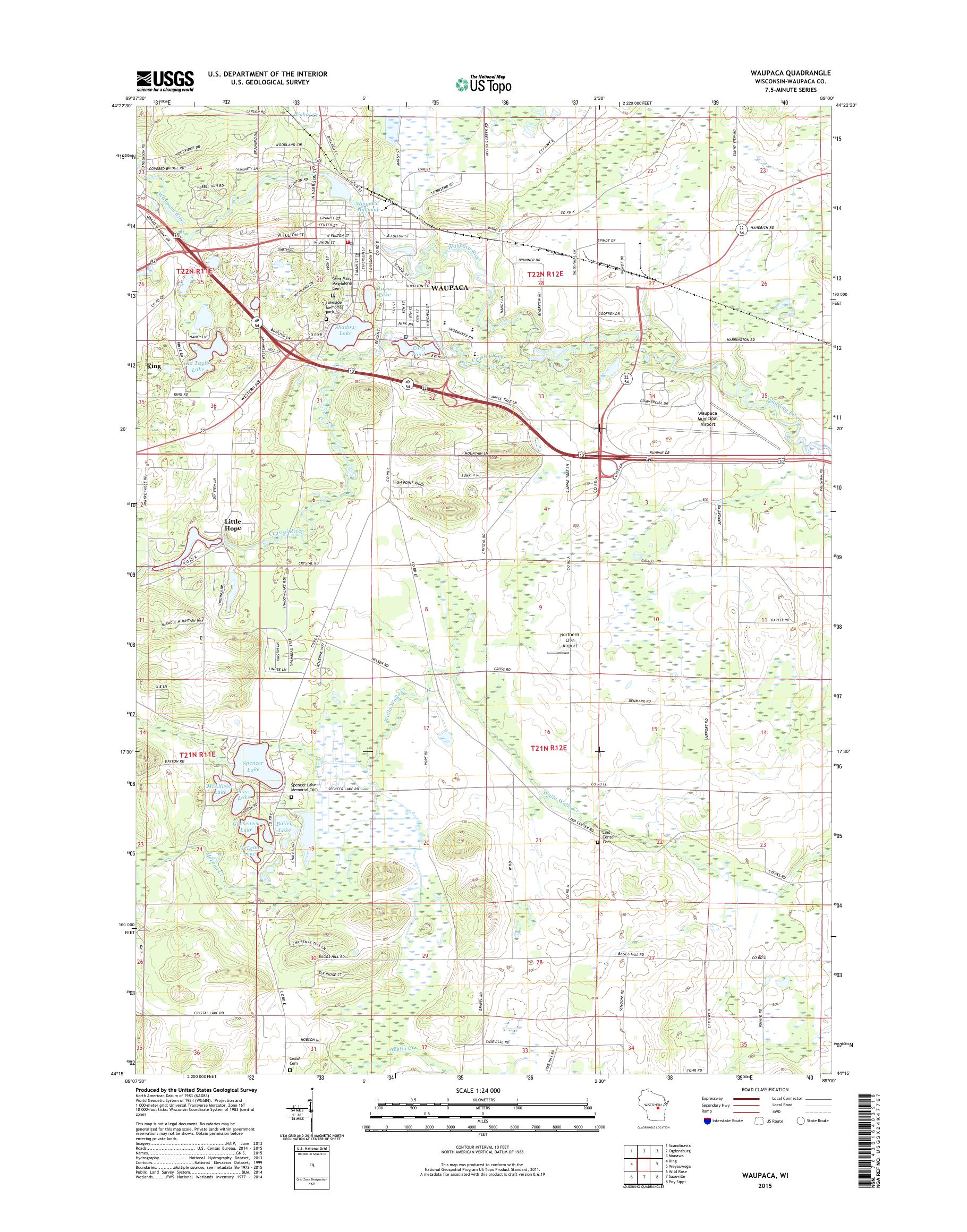 MyTopo Waupaca, Wisconsin USGS Quad Topo Map