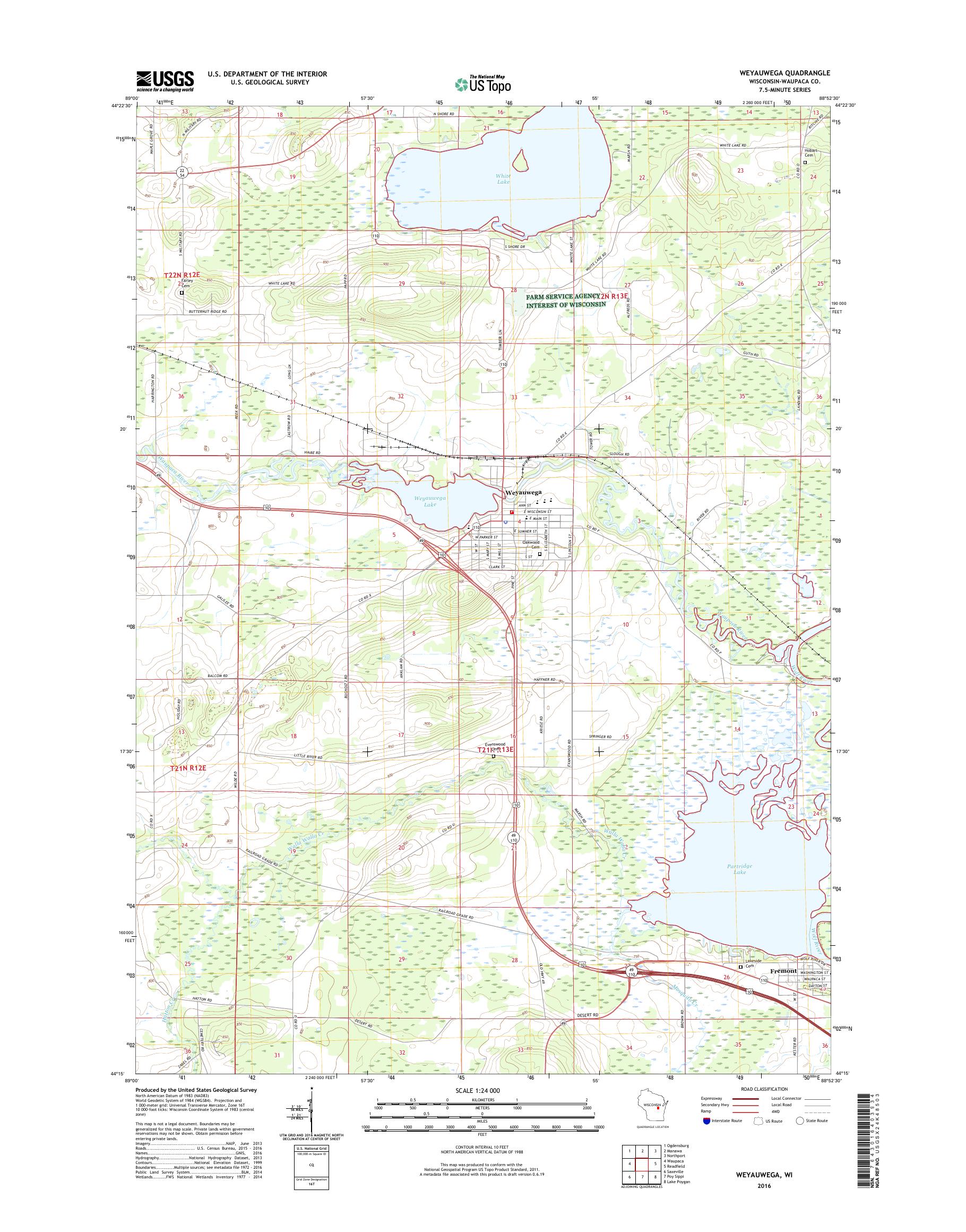 MyTopo Weyauwega, Wisconsin USGS Quad Topo Map