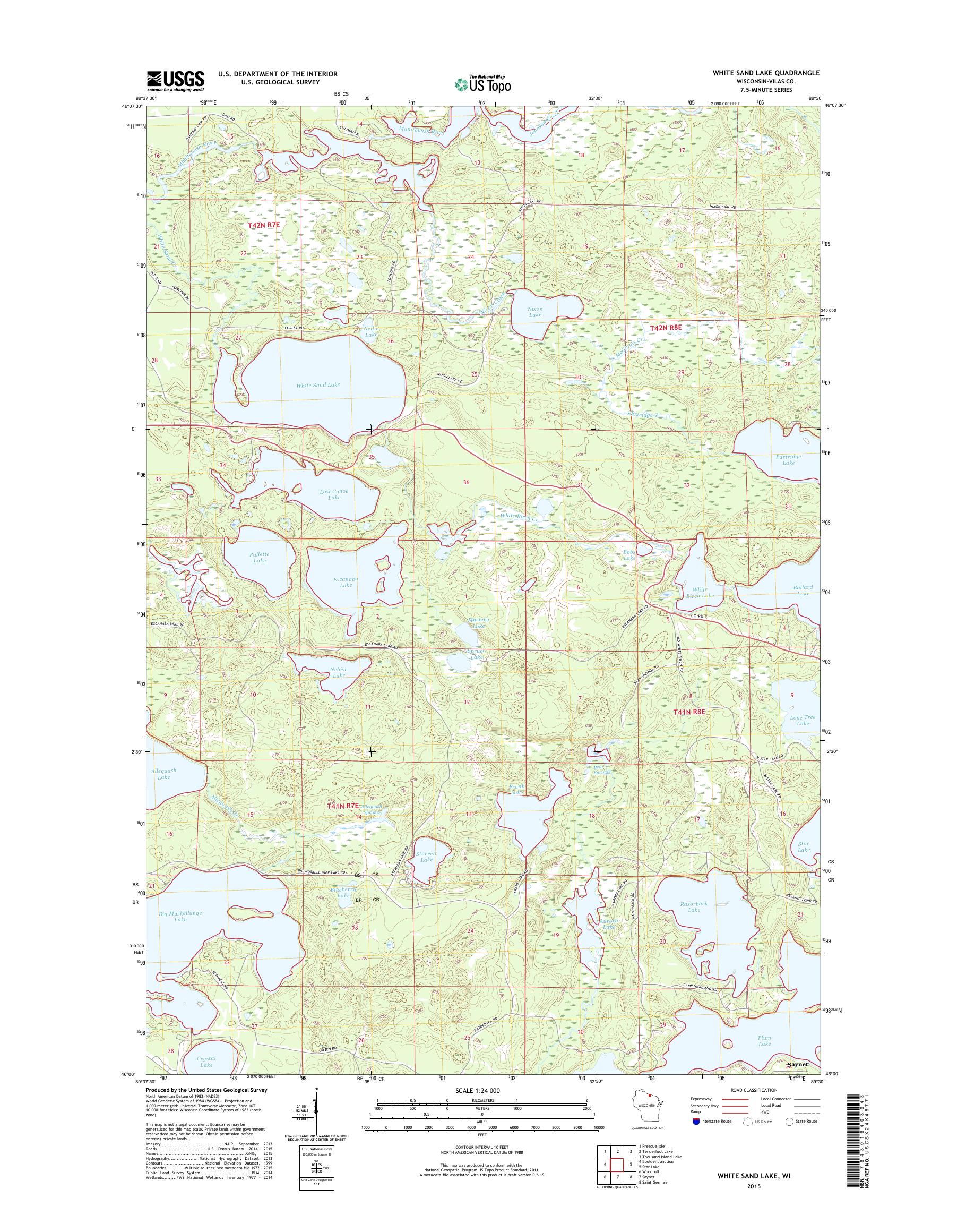 MyTopo White Sand Lake, Wisconsin USGS Quad Topo Map