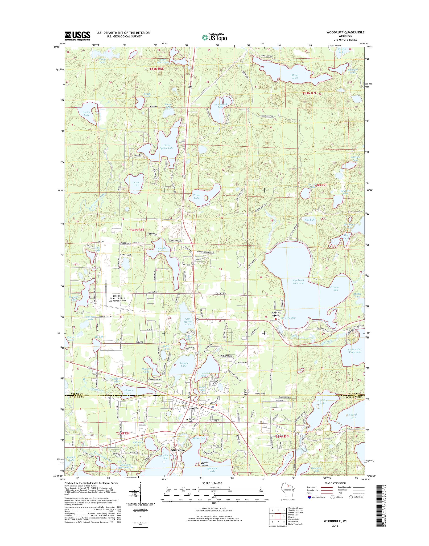 MyTopo Woodruff, Wisconsin USGS Quad Topo Map