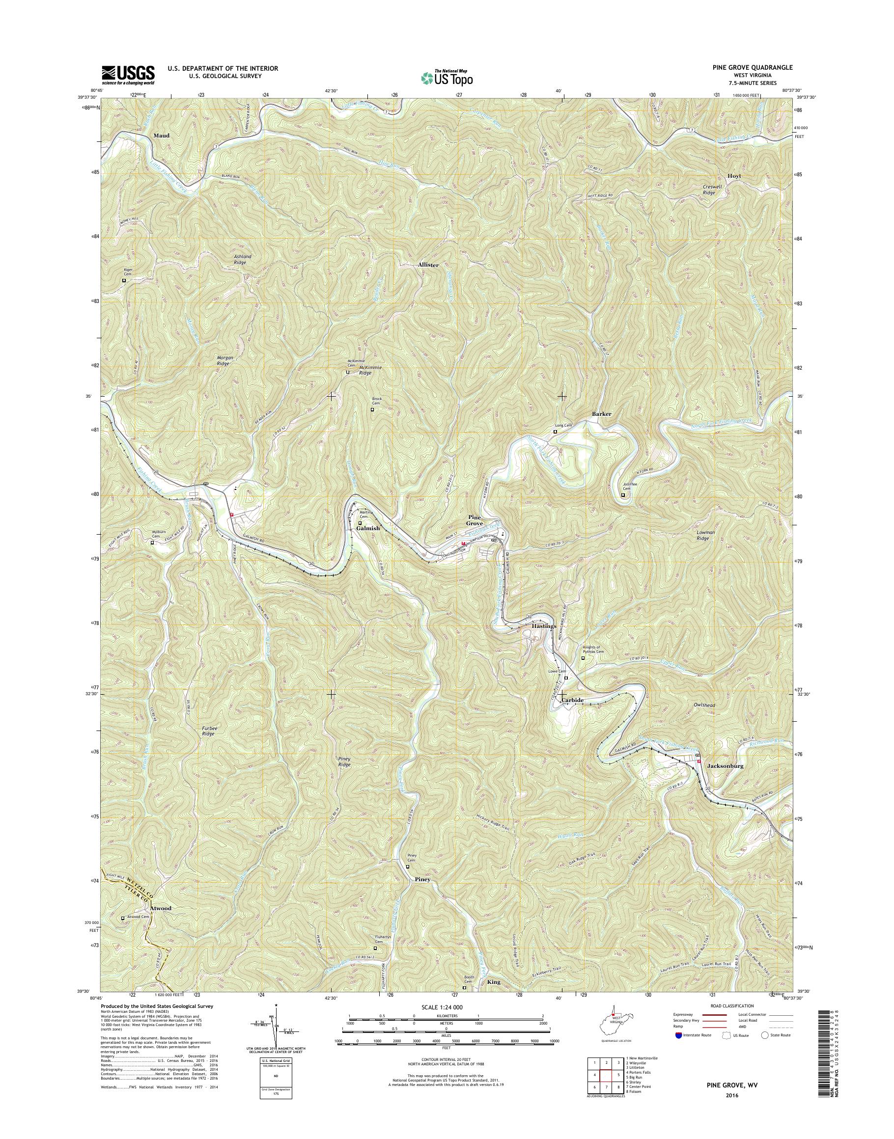 MyTopo Pine Grove, West Virginia USGS Quad Topo Map
