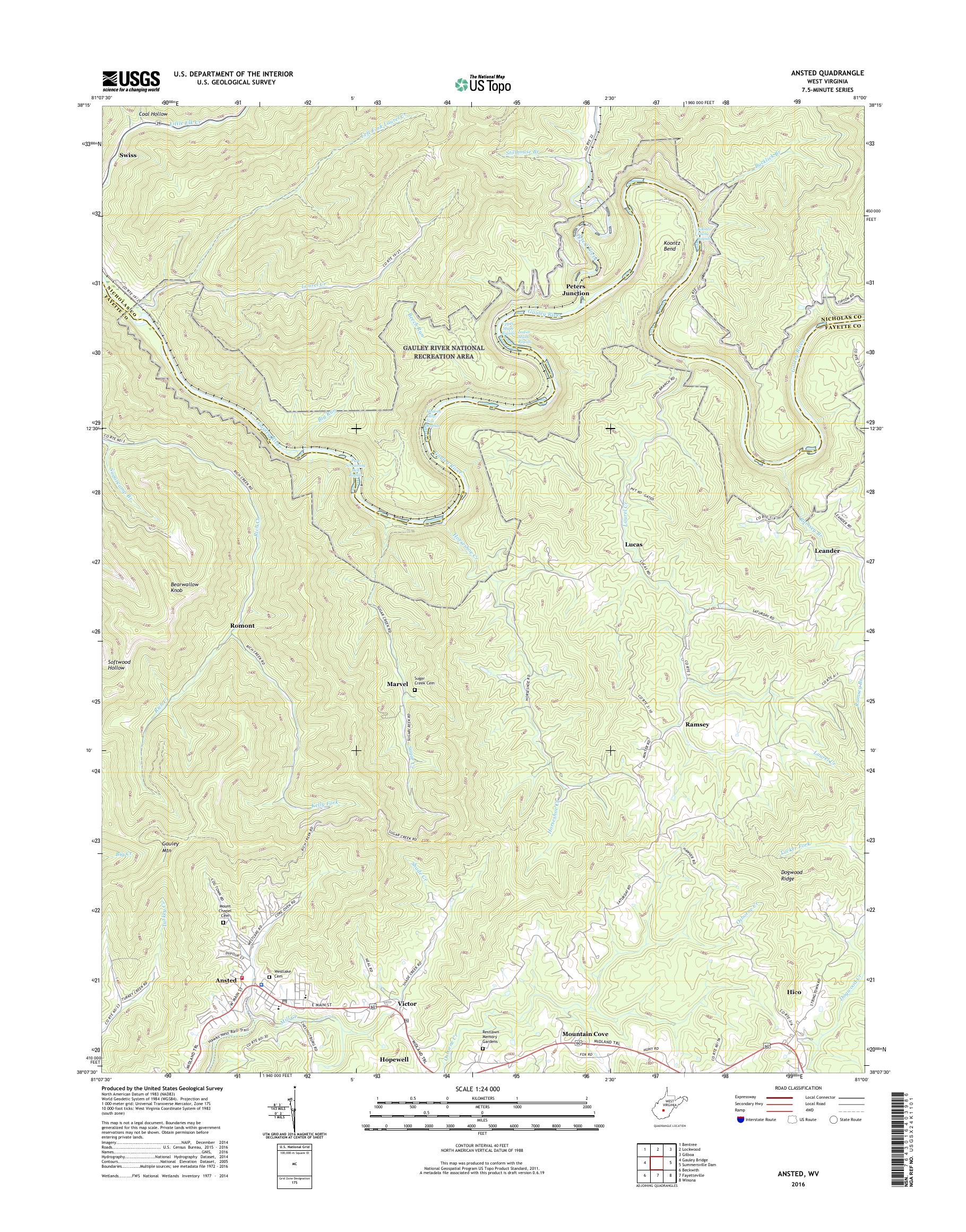 MyTopo Ansted, West Virginia USGS Quad Topo Map