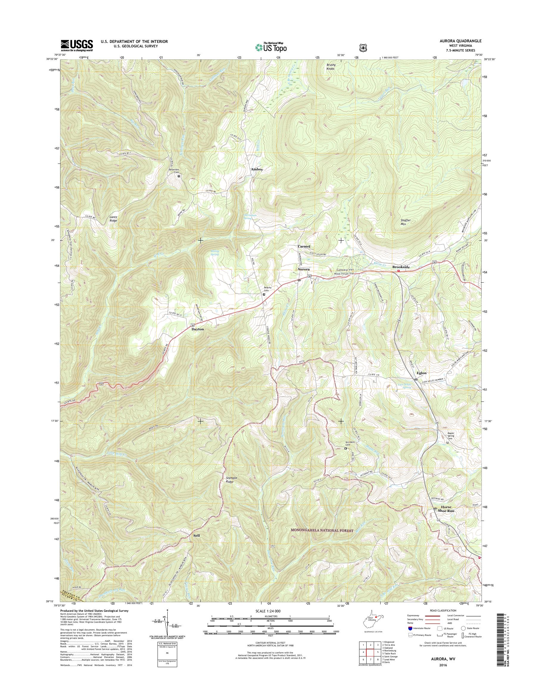 MyTopo Aurora, West Virginia USGS Quad Topo Map
