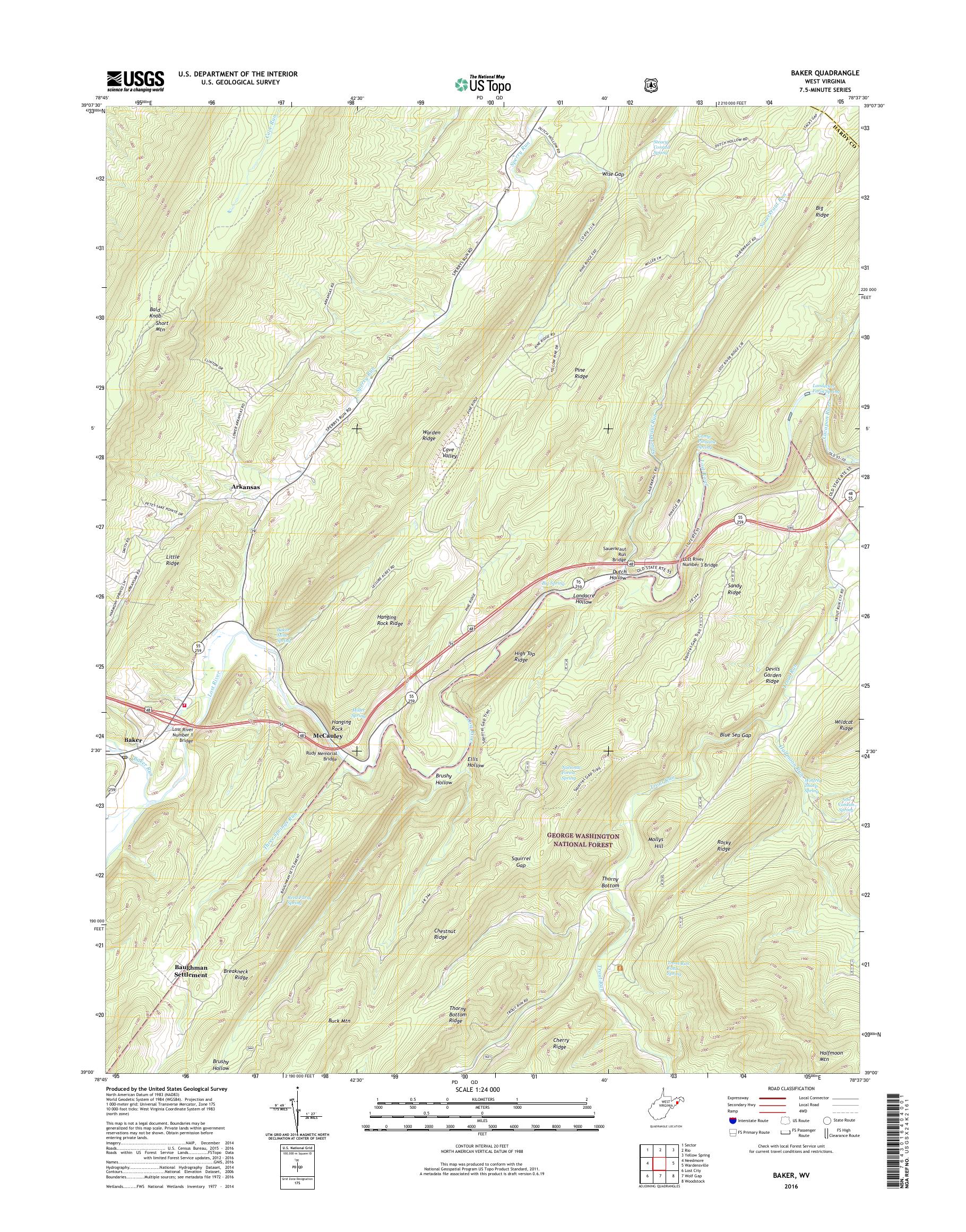 MyTopo Baker, West Virginia USGS Quad Topo Map