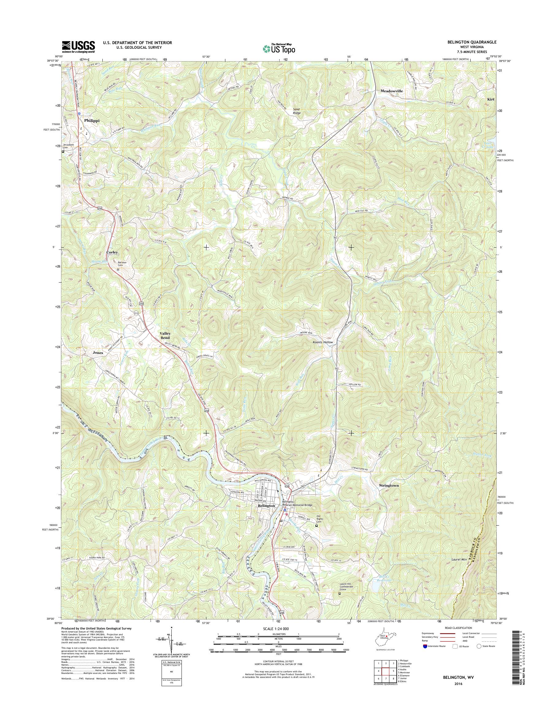 MyTopo Belington, West Virginia USGS Quad Topo Map