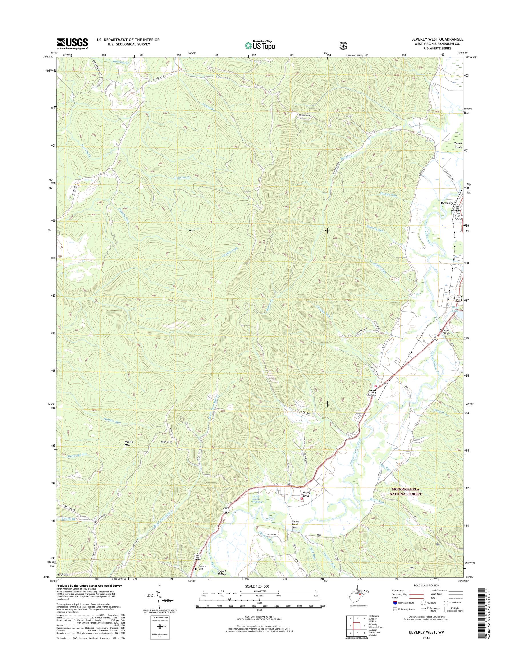 MyTopo Beverly West, West Virginia USGS Quad Topo Map