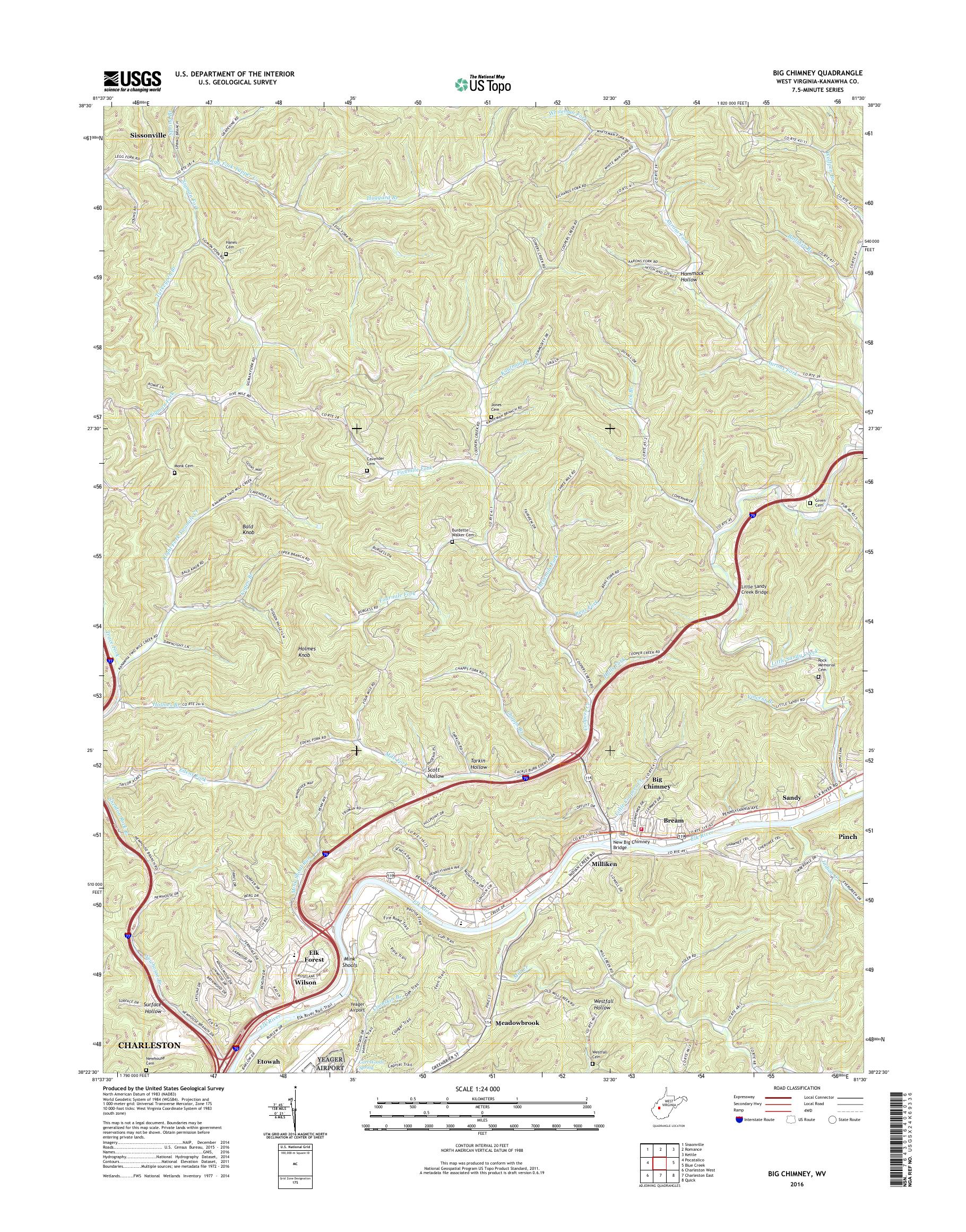 MyTopo Big Chimney, West Virginia USGS Quad Topo Map