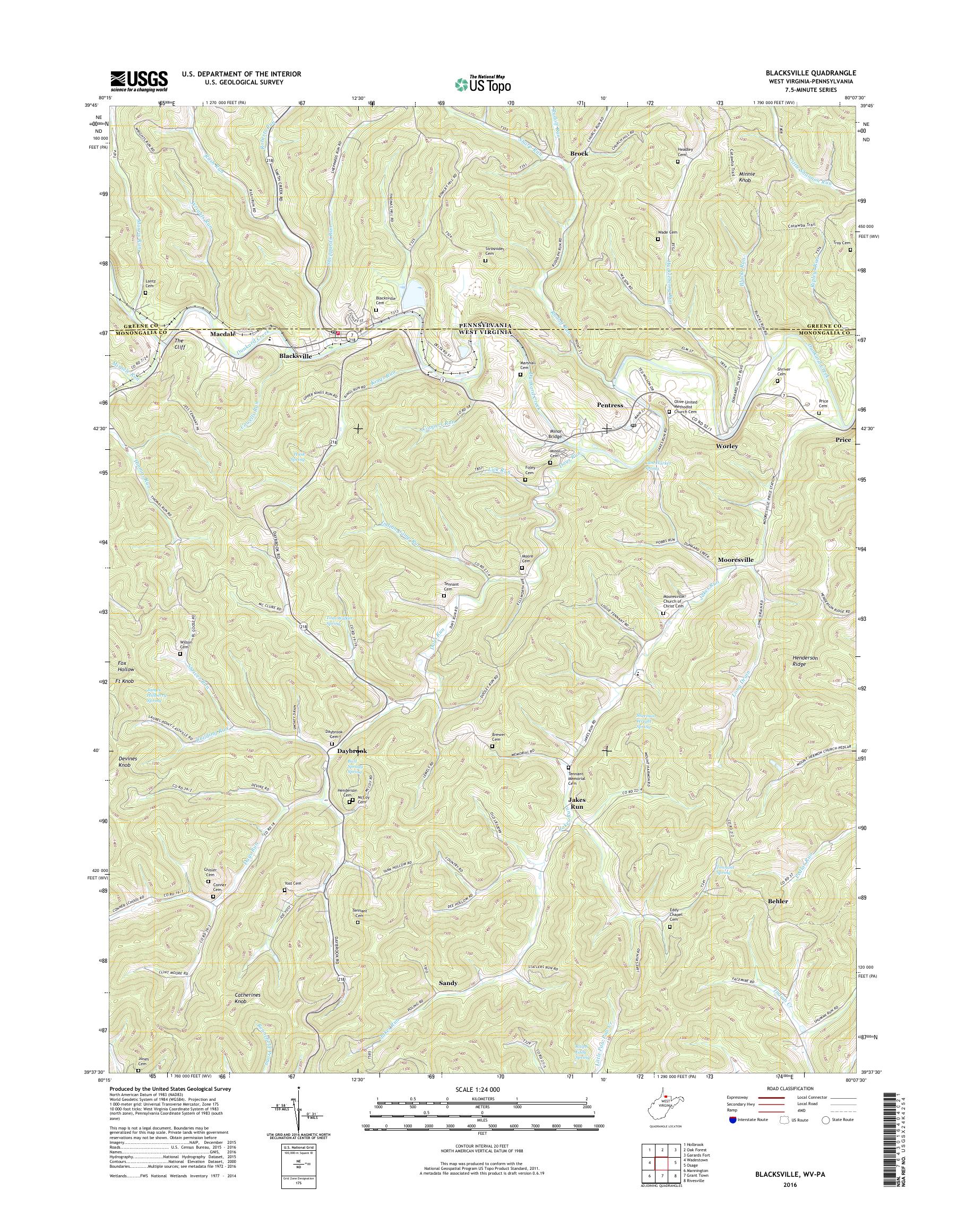 MyTopo Blacksville, West Virginia USGS Quad Topo Map