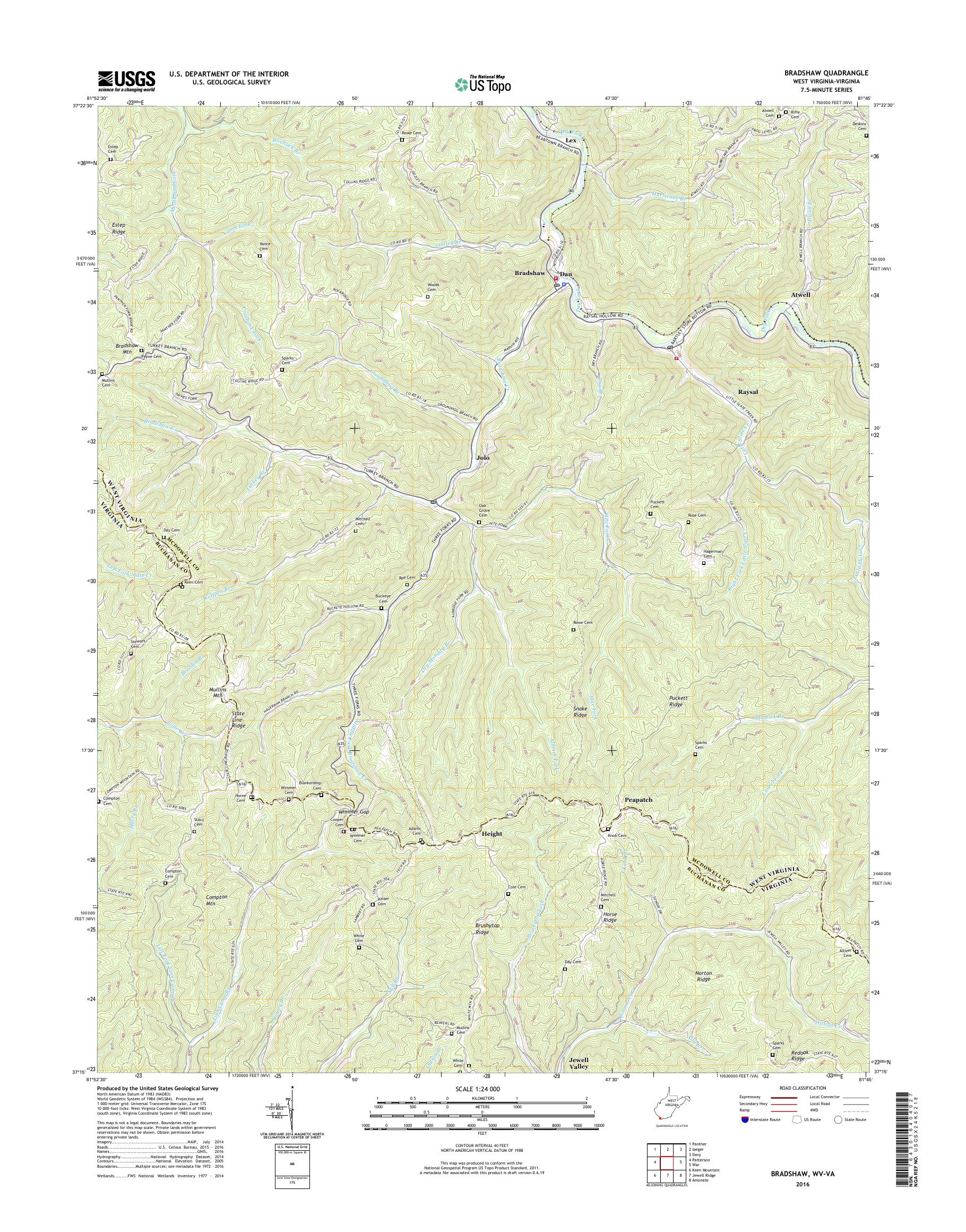 MyTopo Bradshaw, West Virginia USGS Quad Topo Map