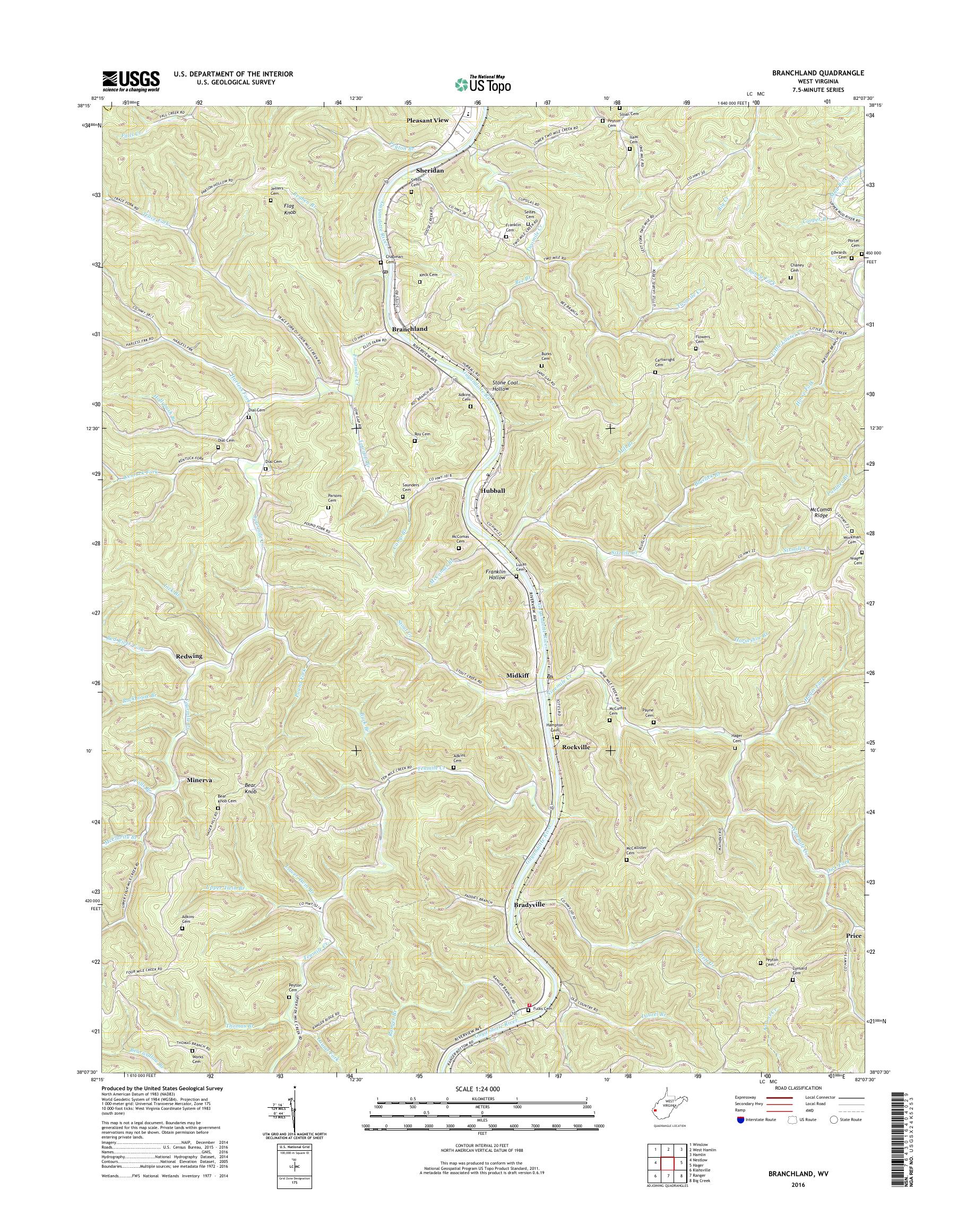 MyTopo Branchland, West Virginia USGS Quad Topo Map
