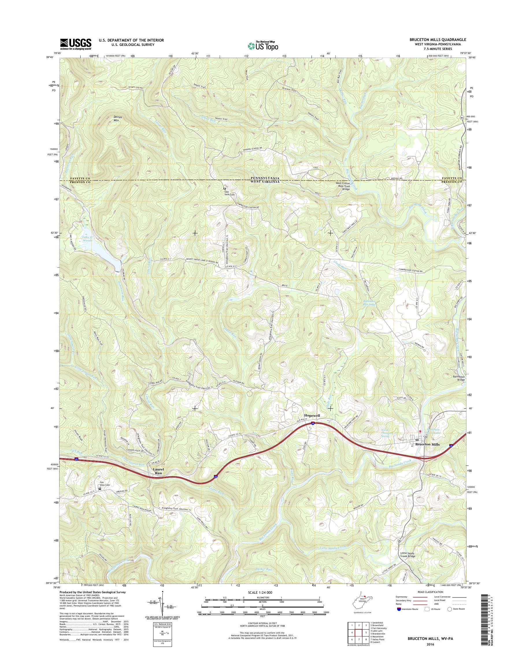 MyTopo Bruceton Mills, West Virginia USGS Quad Topo Map