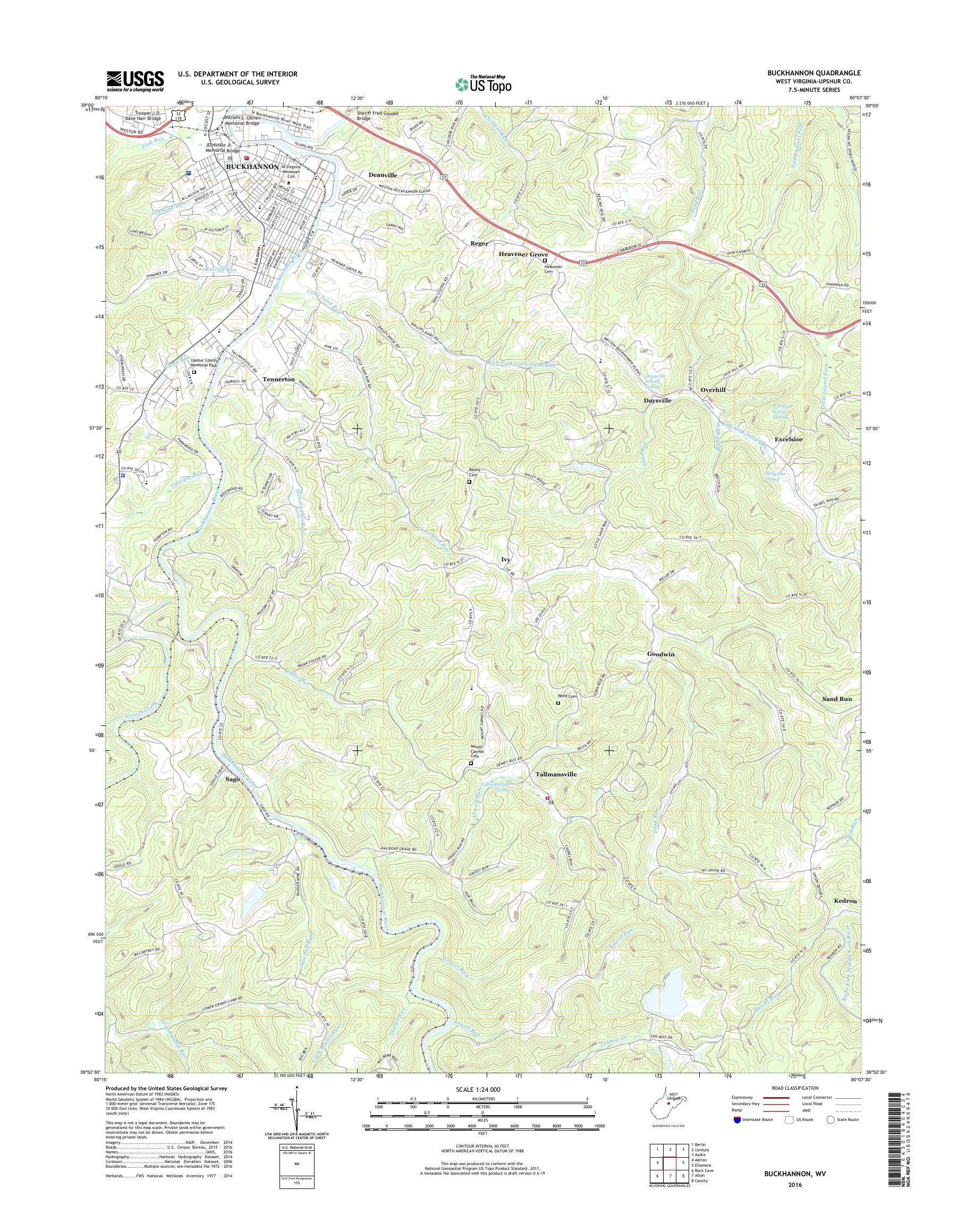 MyTopo Buckhannon, West Virginia USGS Quad Topo Map