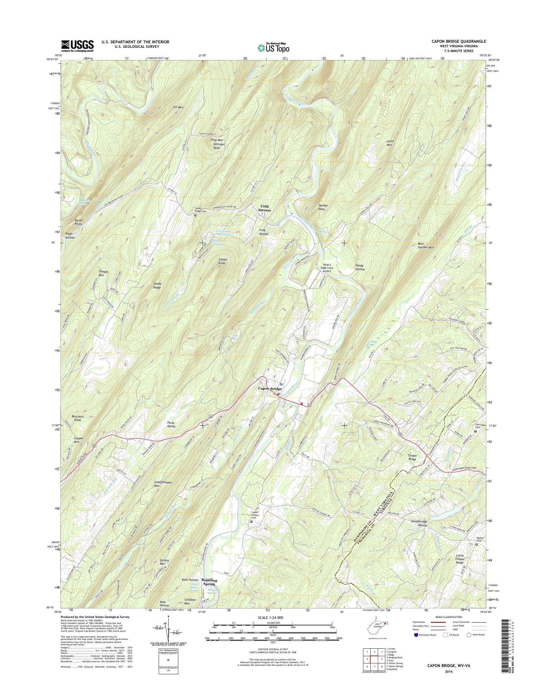 MyTopo Capon Bridge, West Virginia USGS Quad Topo Map