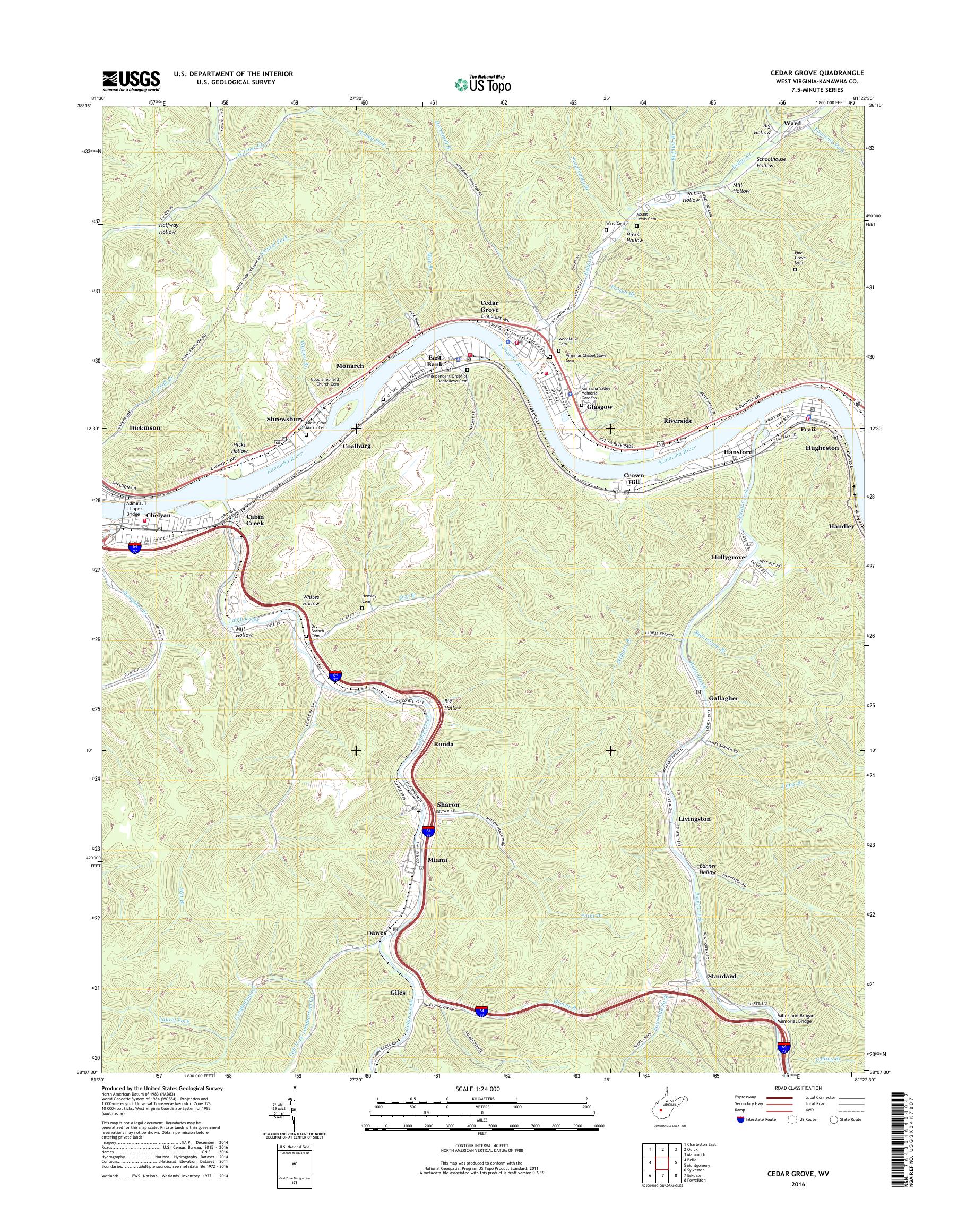 MyTopo Cedar Grove, West Virginia USGS Quad Topo Map