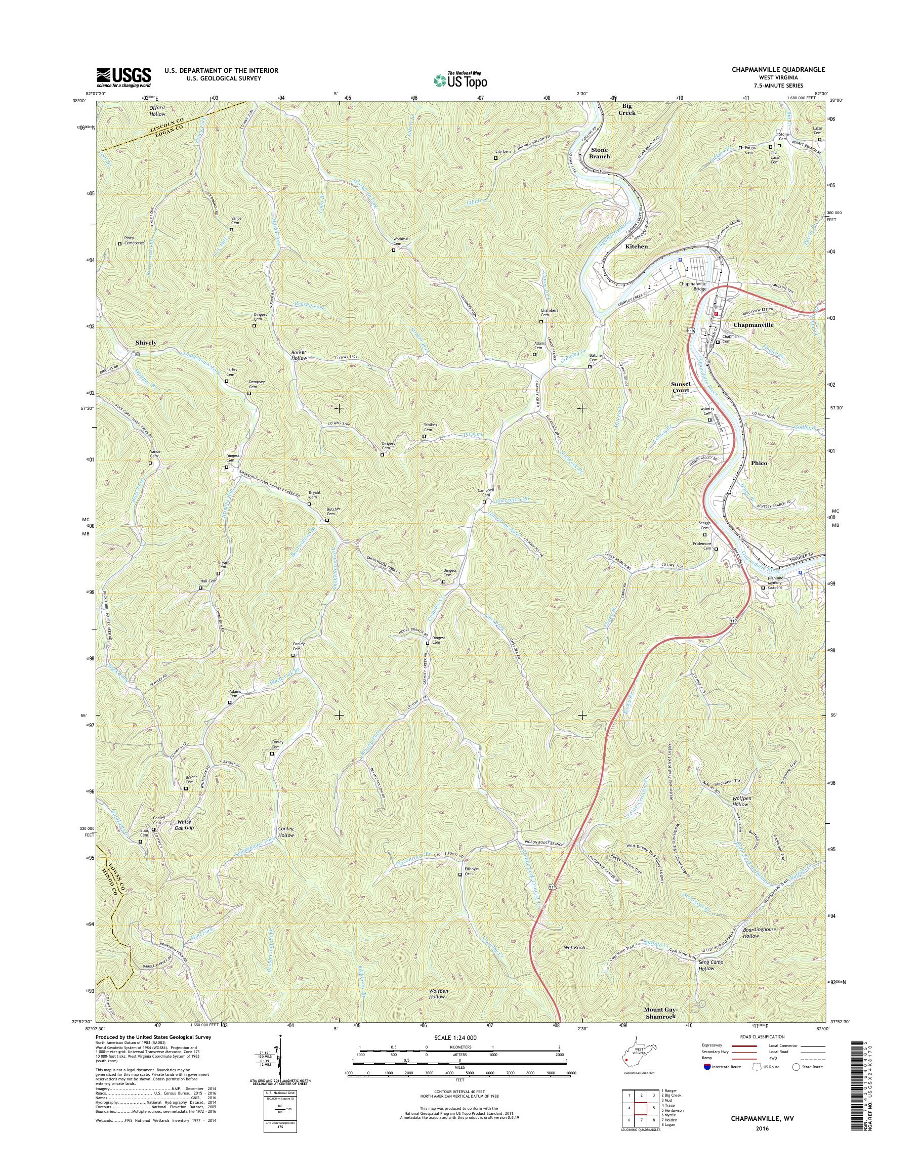MyTopo Chapmanville, West Virginia USGS Quad Topo Map