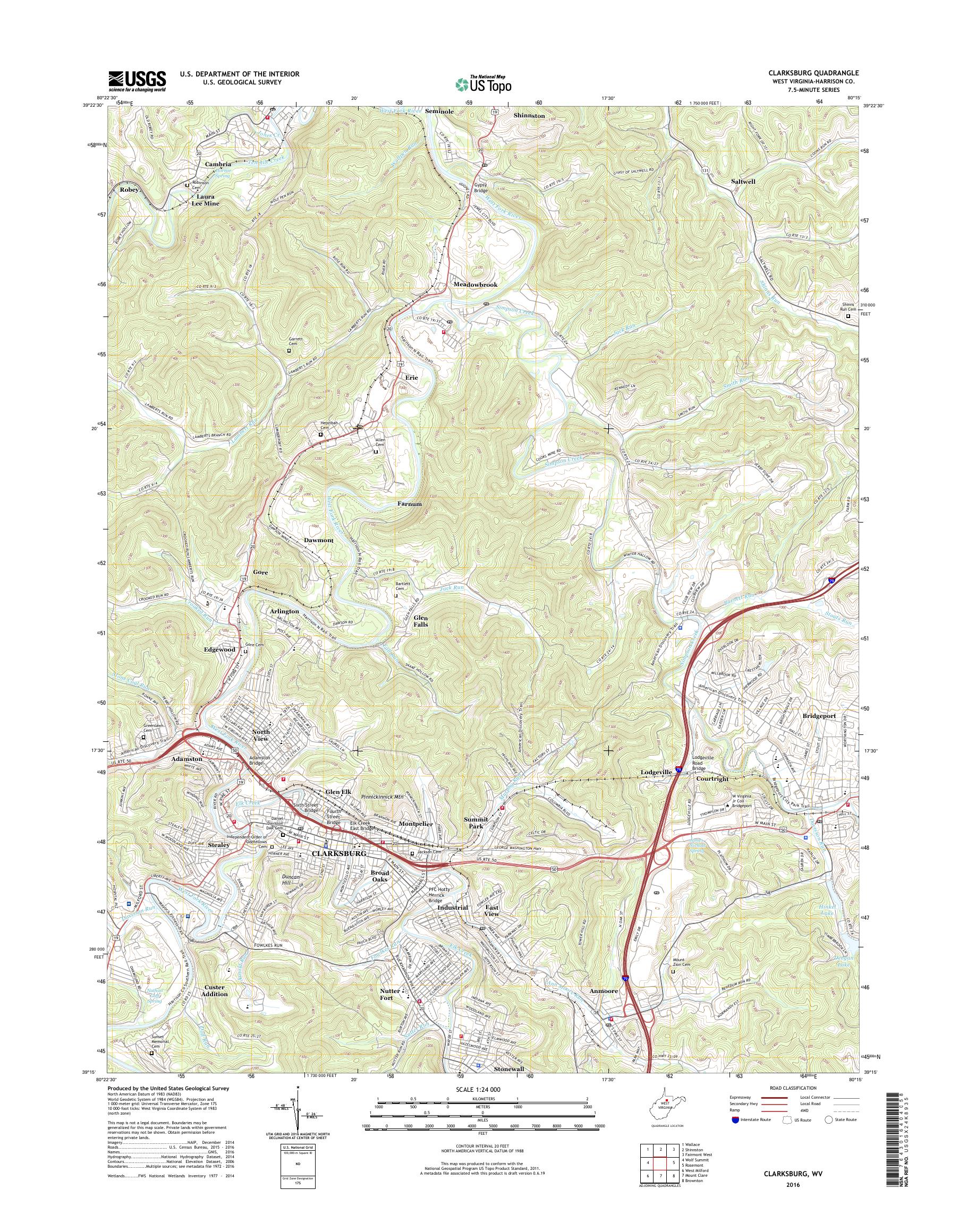 MyTopo Clarksburg, West Virginia USGS Quad Topo Map